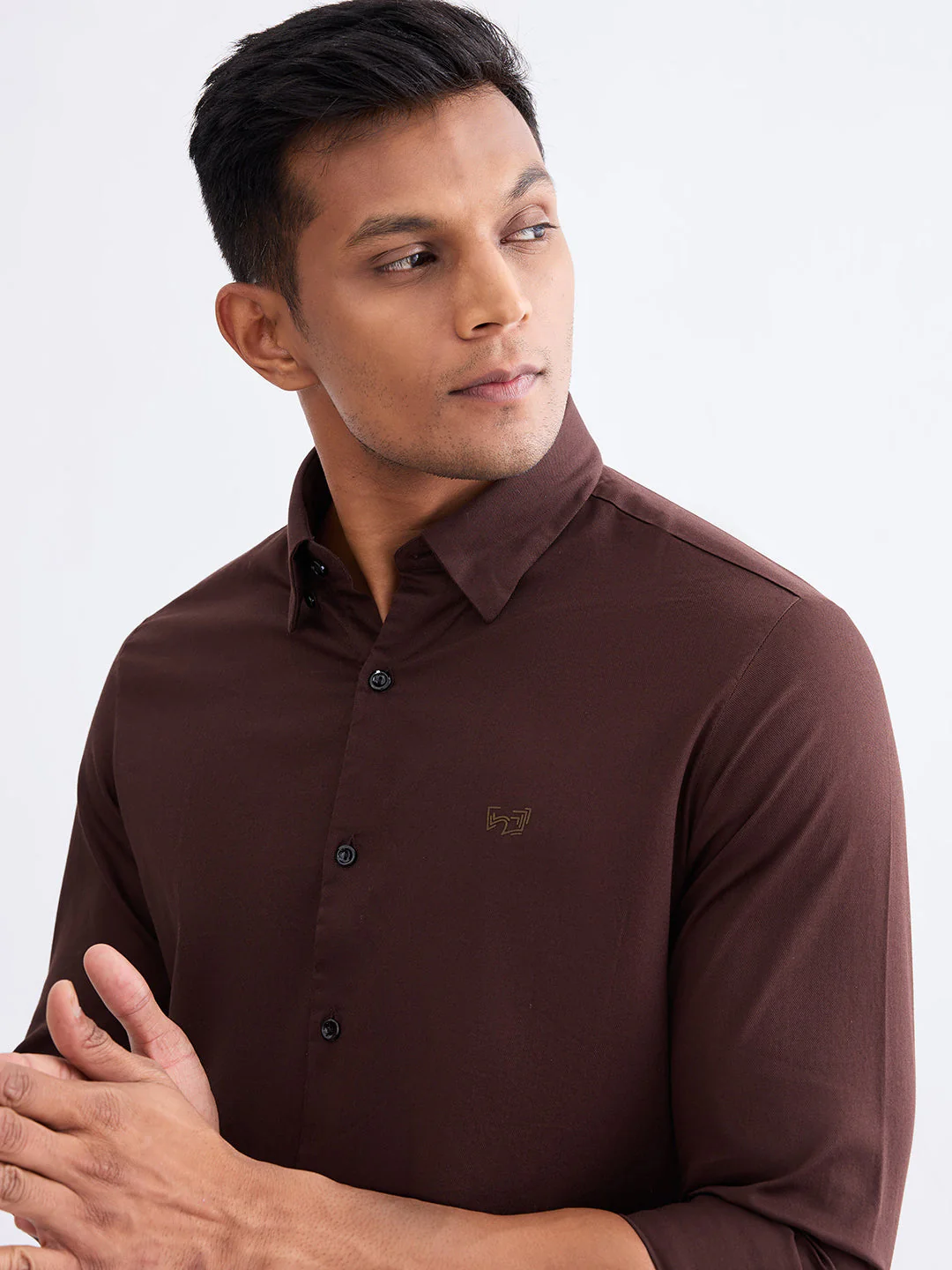 Men Shirt Brown Slim Fit - Image 6