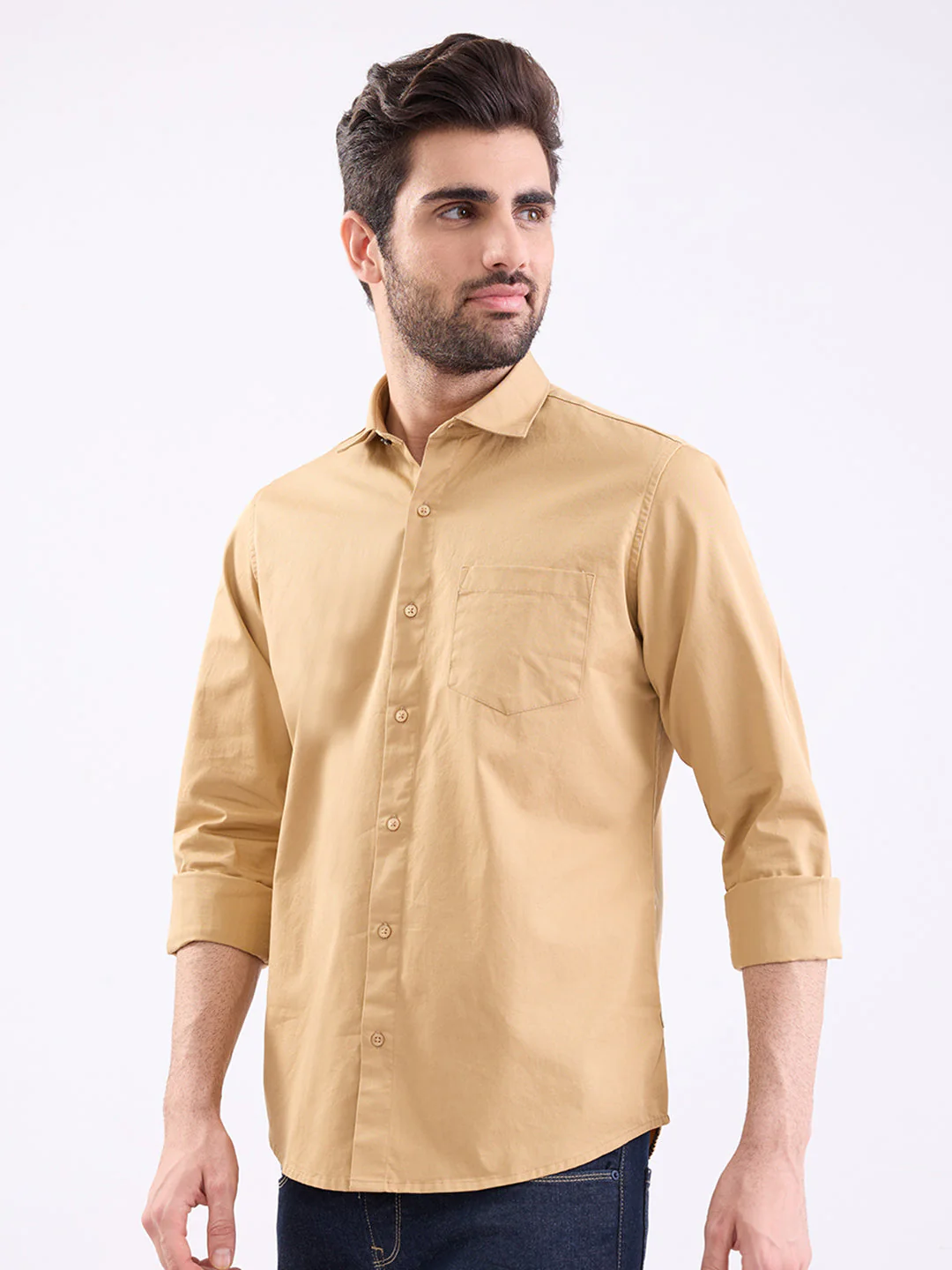 Men Shirt Khaki Slim Fit - Image 3
