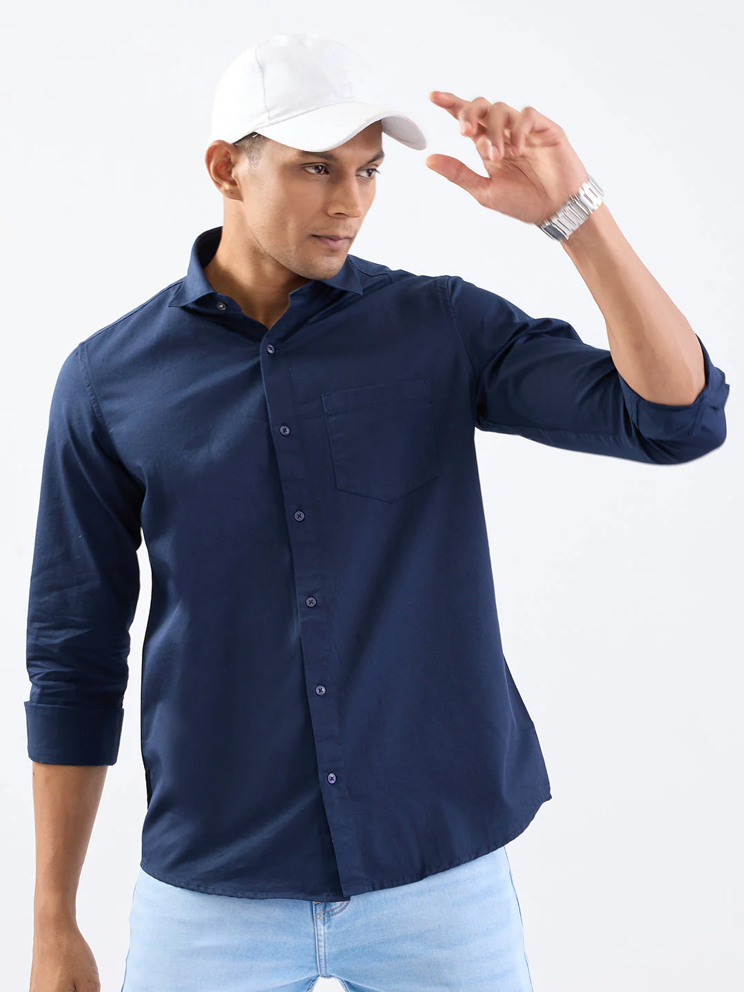 Men Shirt Blue Slim Fit - Image 7
