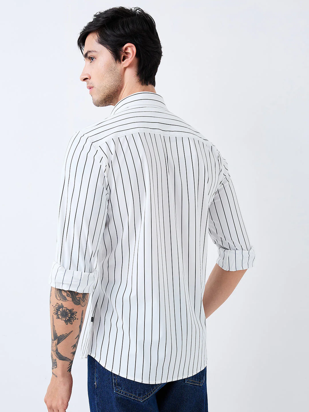 Men Shirt Stripe White Slim Fit - Image 4