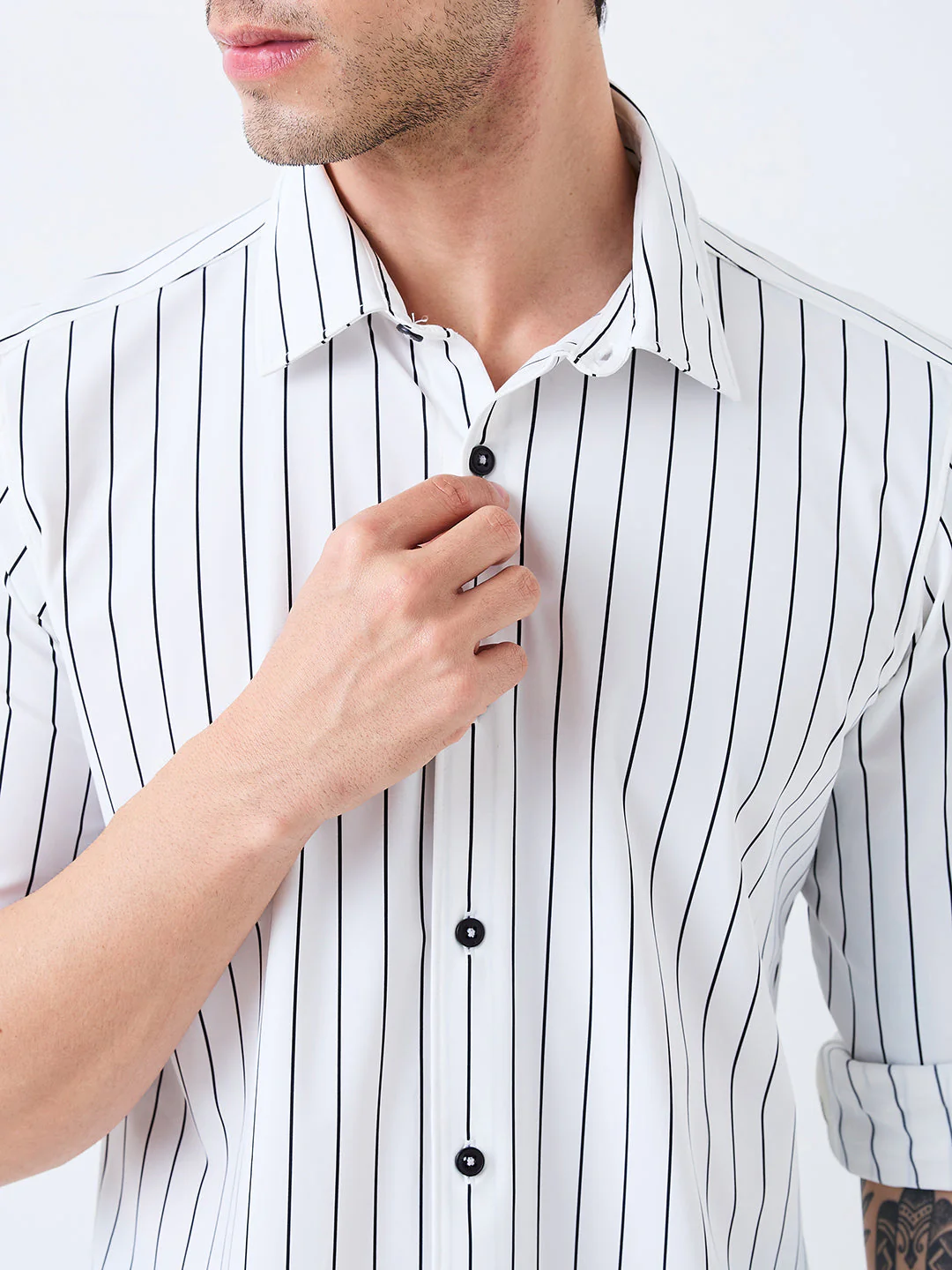 Men Shirt Stripe White Slim Fit - Image 6