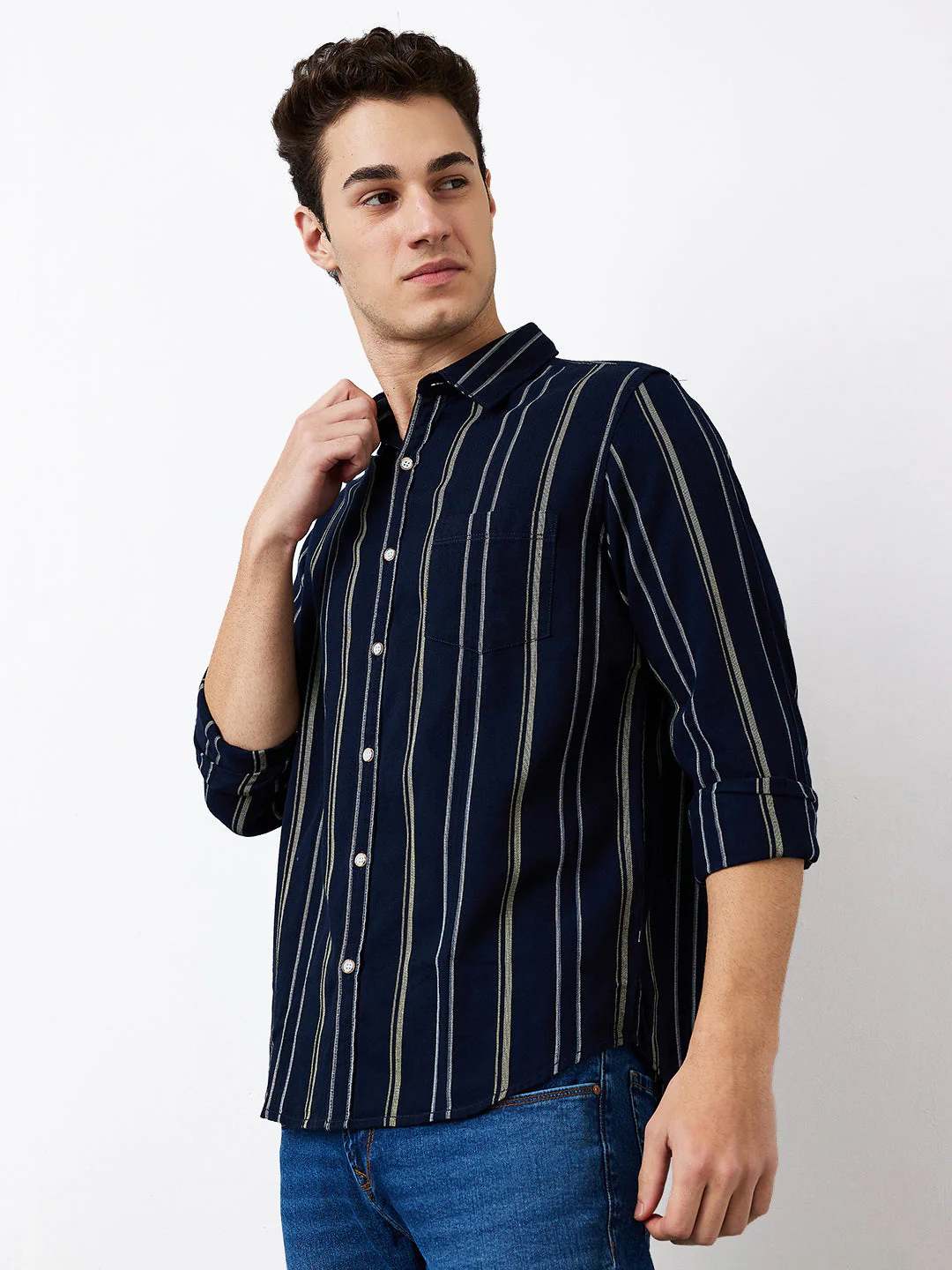 Men Shirt Blue Slim Fit - Image 3