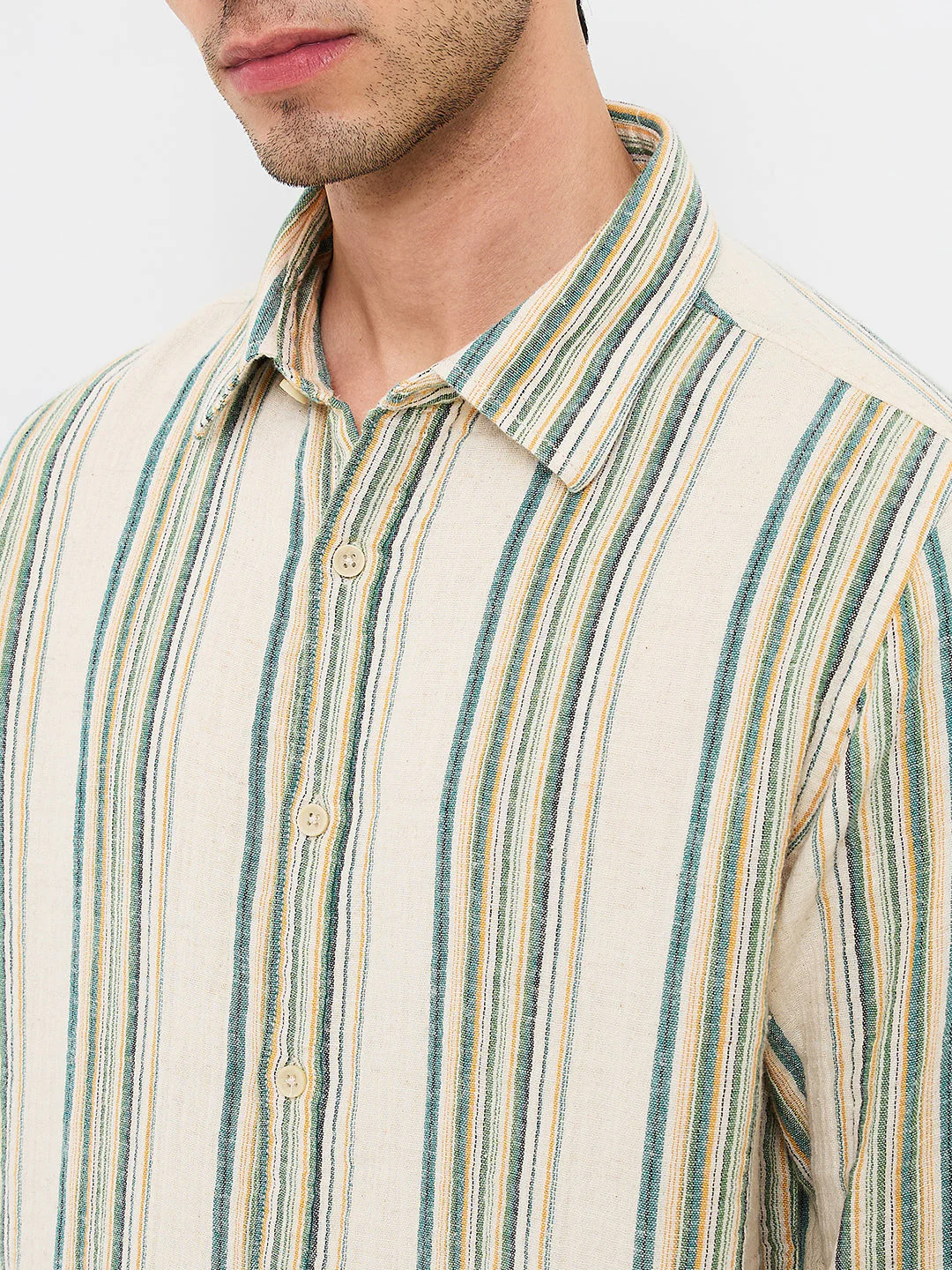 Men Beige Slim Fit Striped Full Sleeve Shirt - Image 6