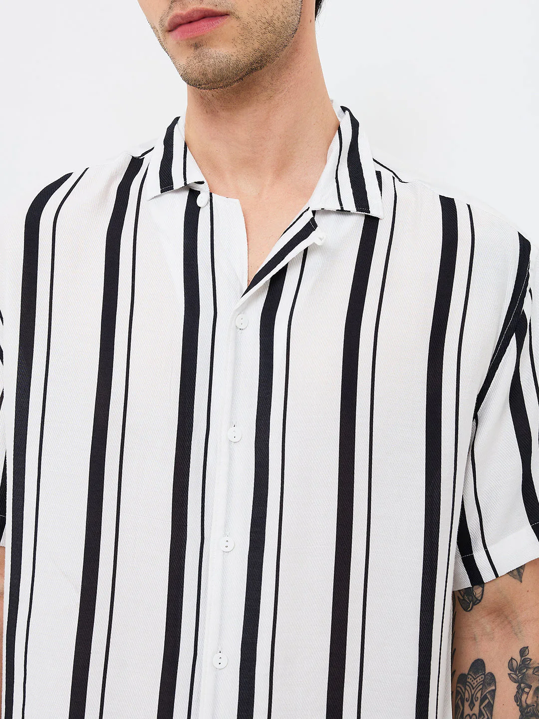 Men Shirt Stripe White Relaxed Fit - Image 6