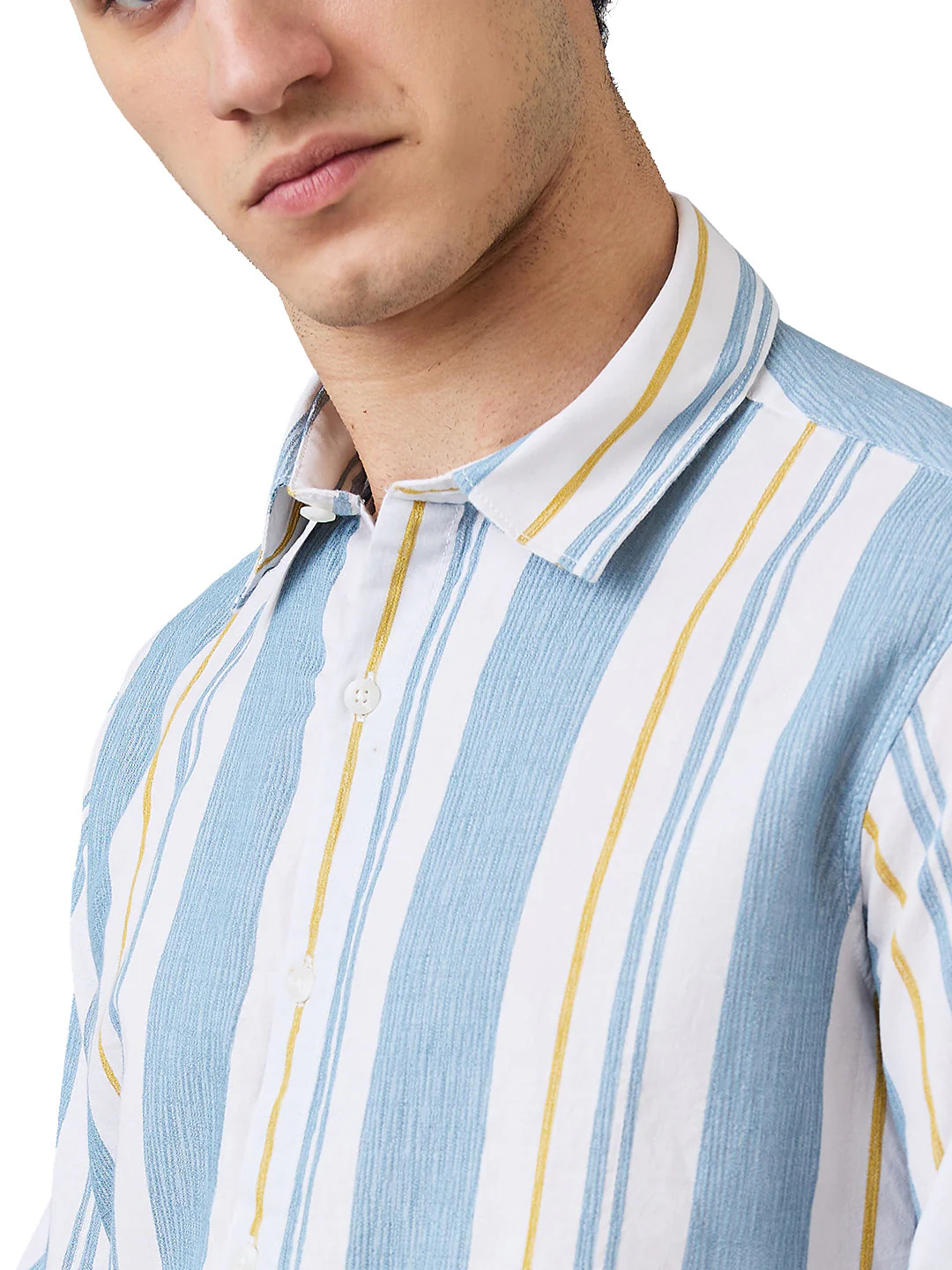 Men Shirt Stripe Blue Slim Fit - Image 6