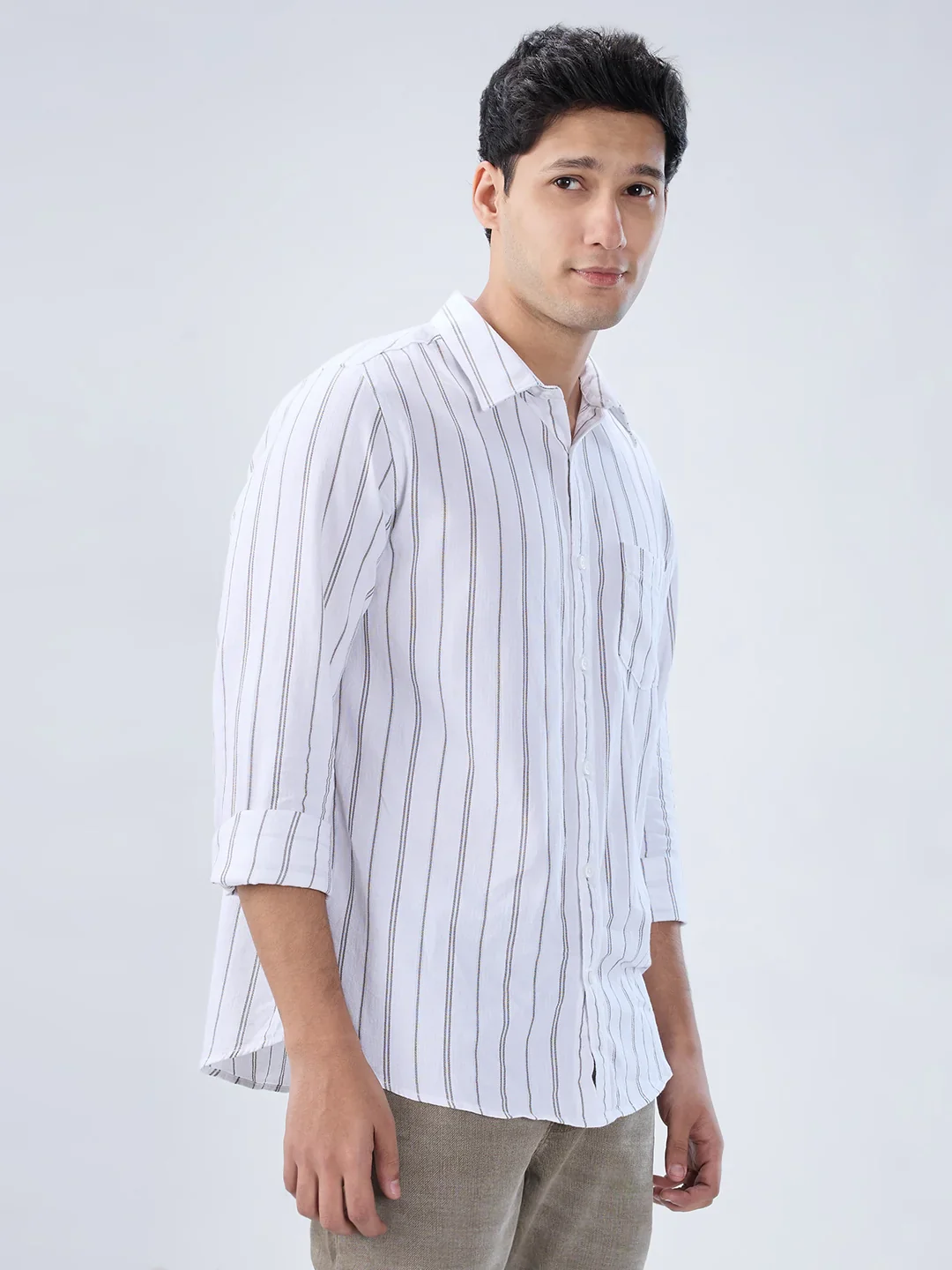 Men Shirt Stripe White Regular Fit - Image 3