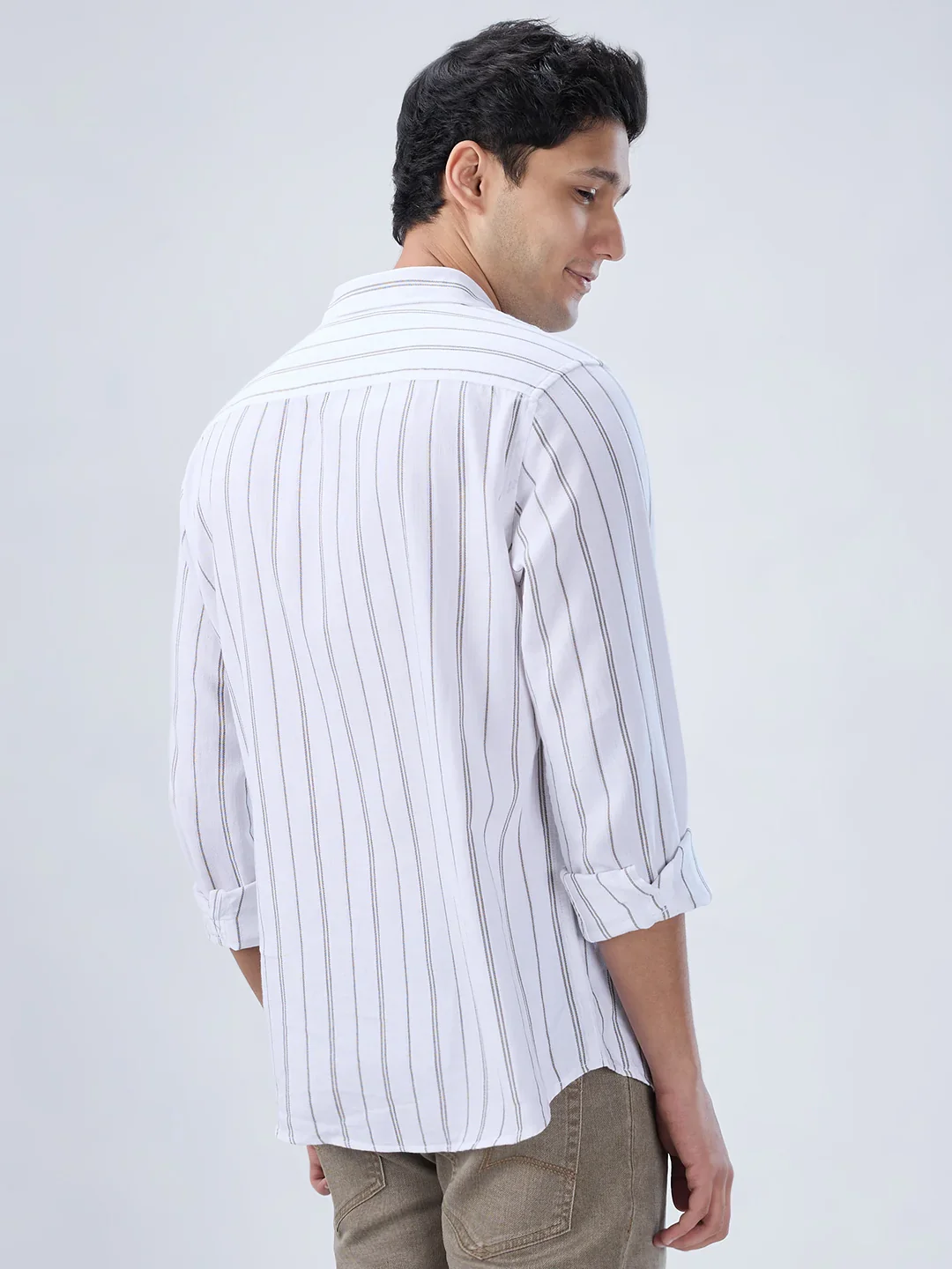Men Shirt Stripe White Regular Fit - Image 5