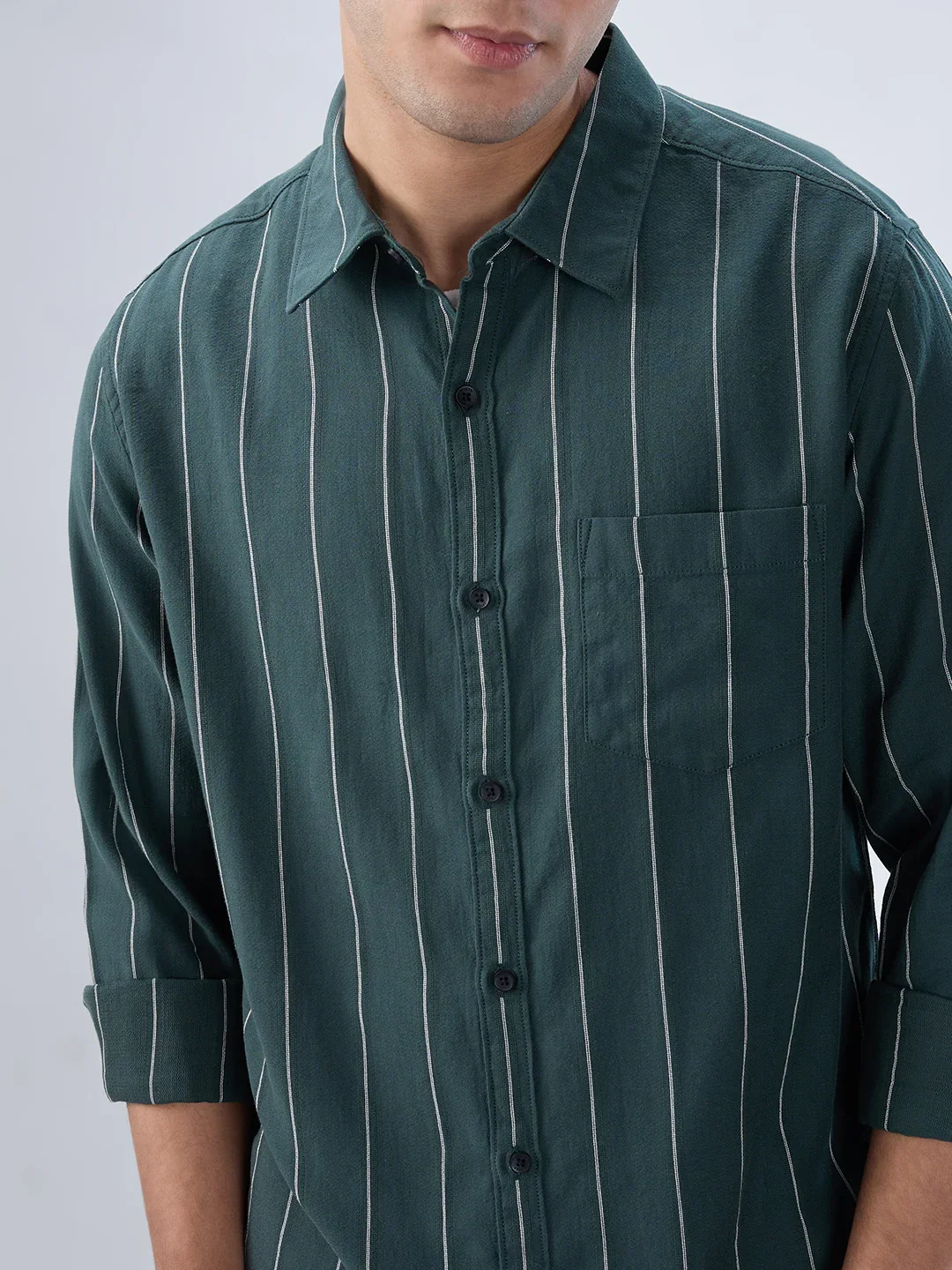 Men Shirt Stripe Green Regular Fit - Image 4