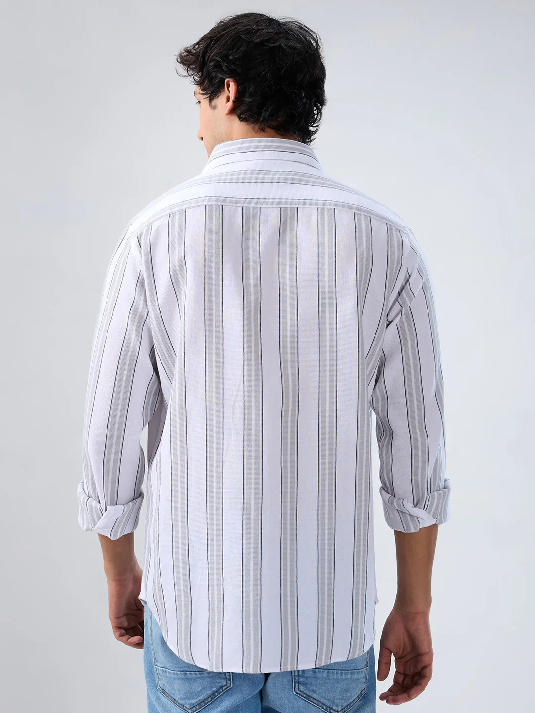 Men Shirt Stripe Grey Regular Fit - Image 6