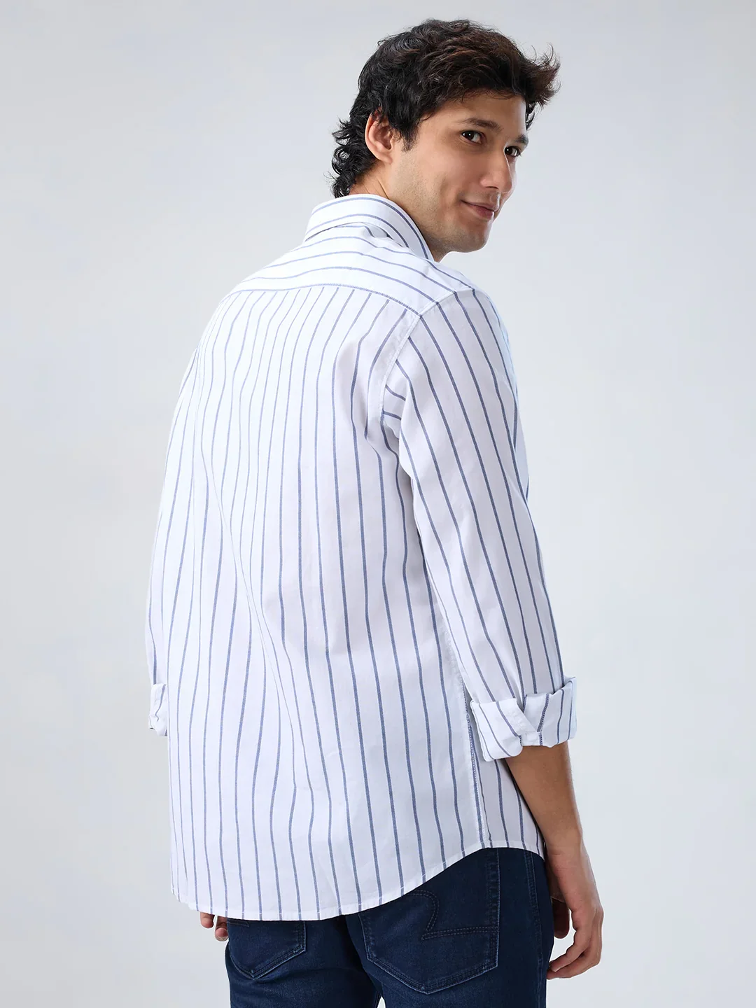 Men Shirt Stripe White Regular Fit - Image 5