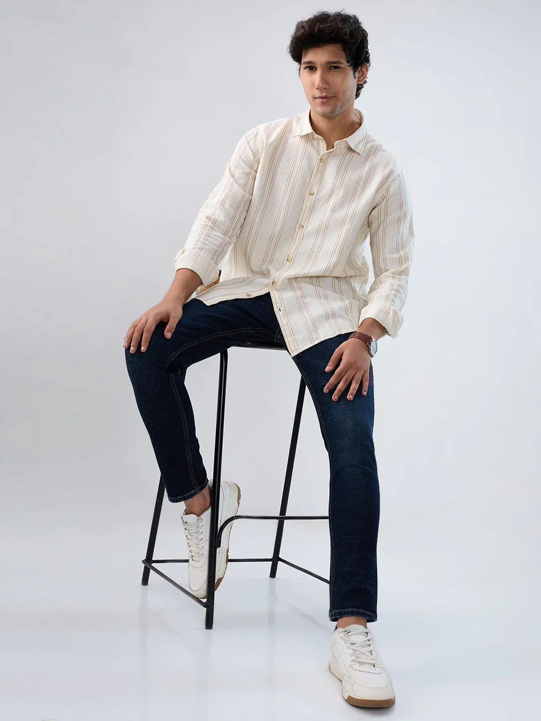 Men Shirt Stripe Off White Regular Fit - Image 2