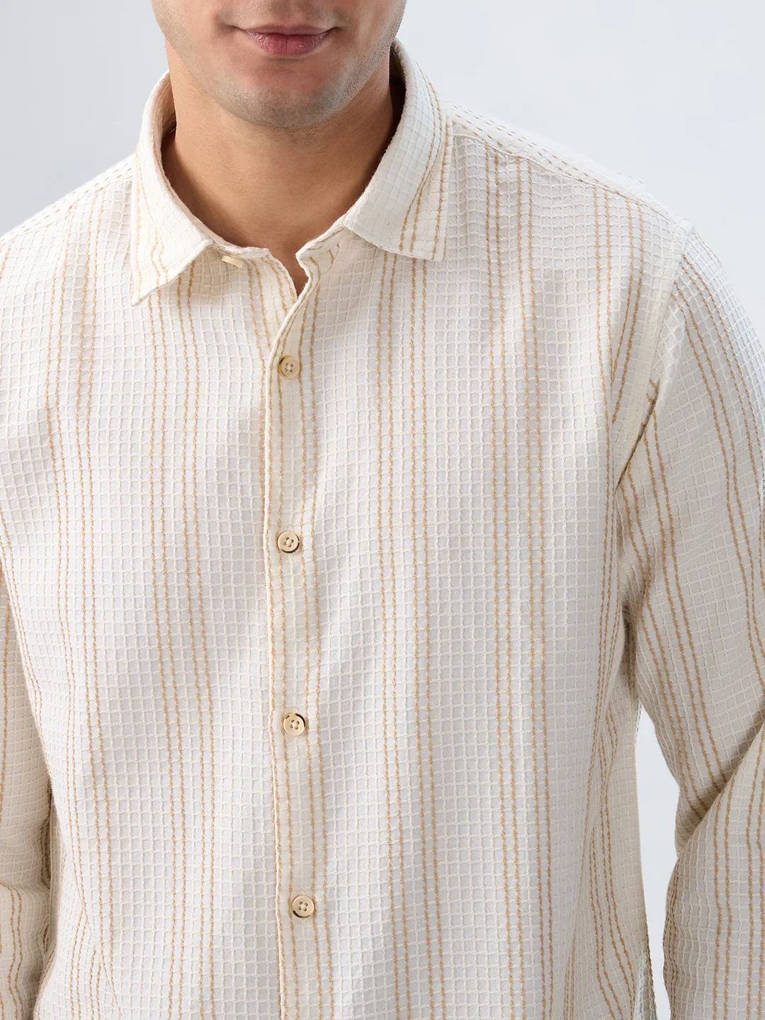Men Shirt Stripe Off White Regular Fit - Image 6