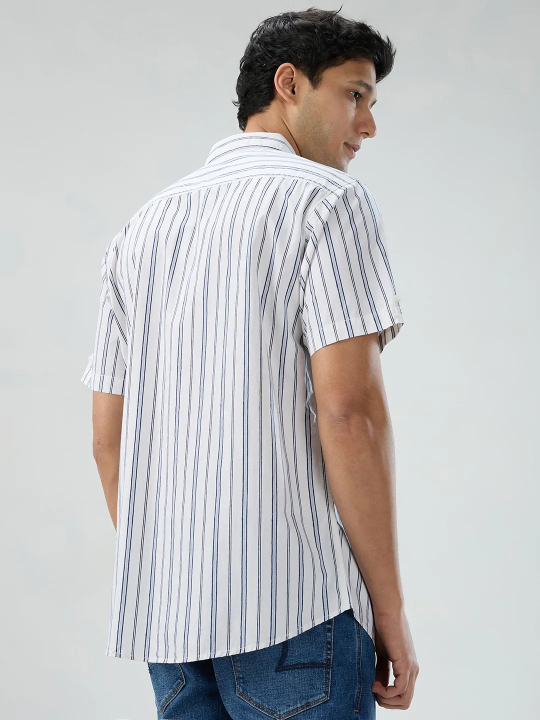 Men Shirt Stripe White Regular Fit - Image 5