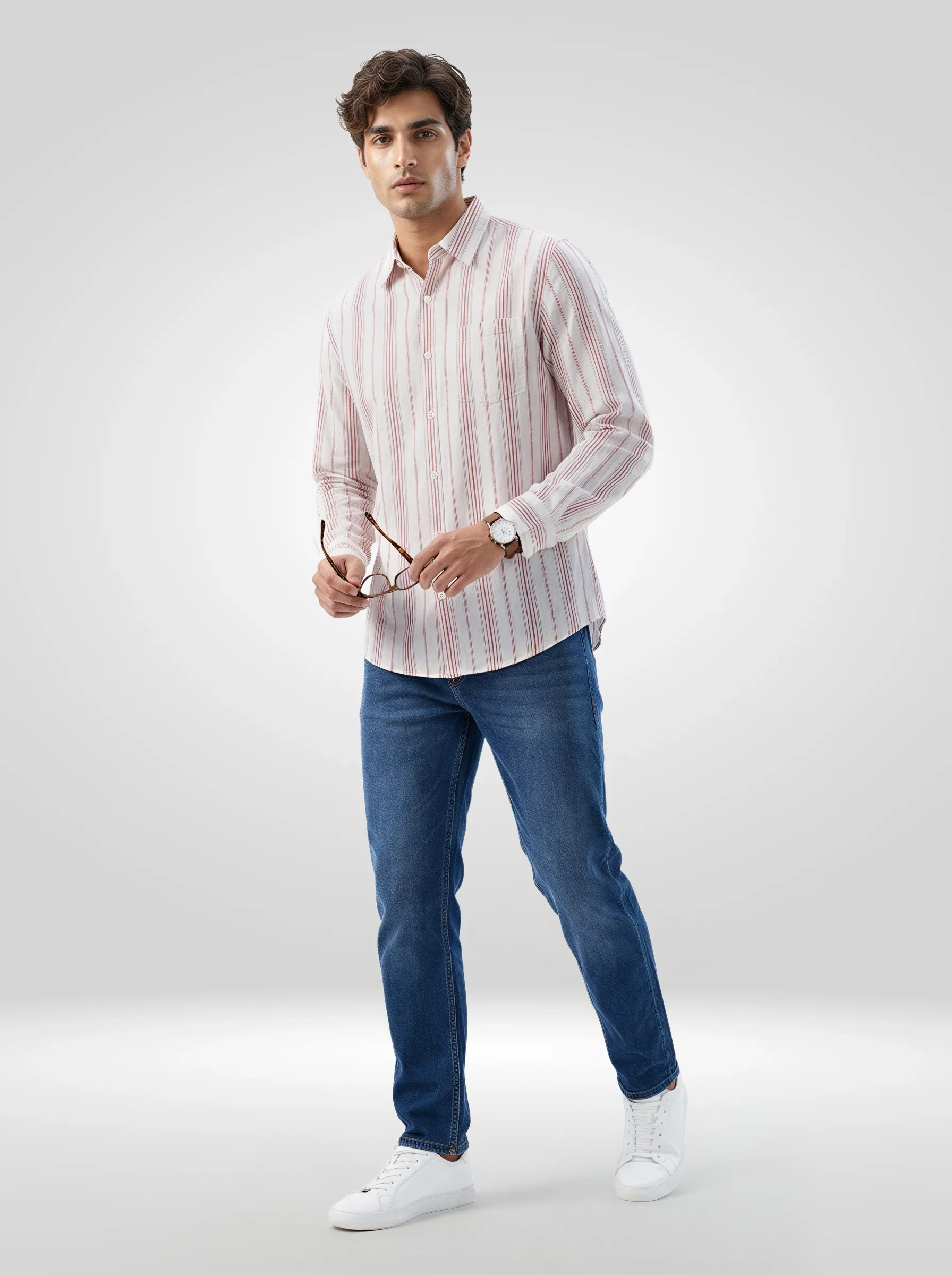 Men Shirt Stripe Off White Regular Fit - Image 2