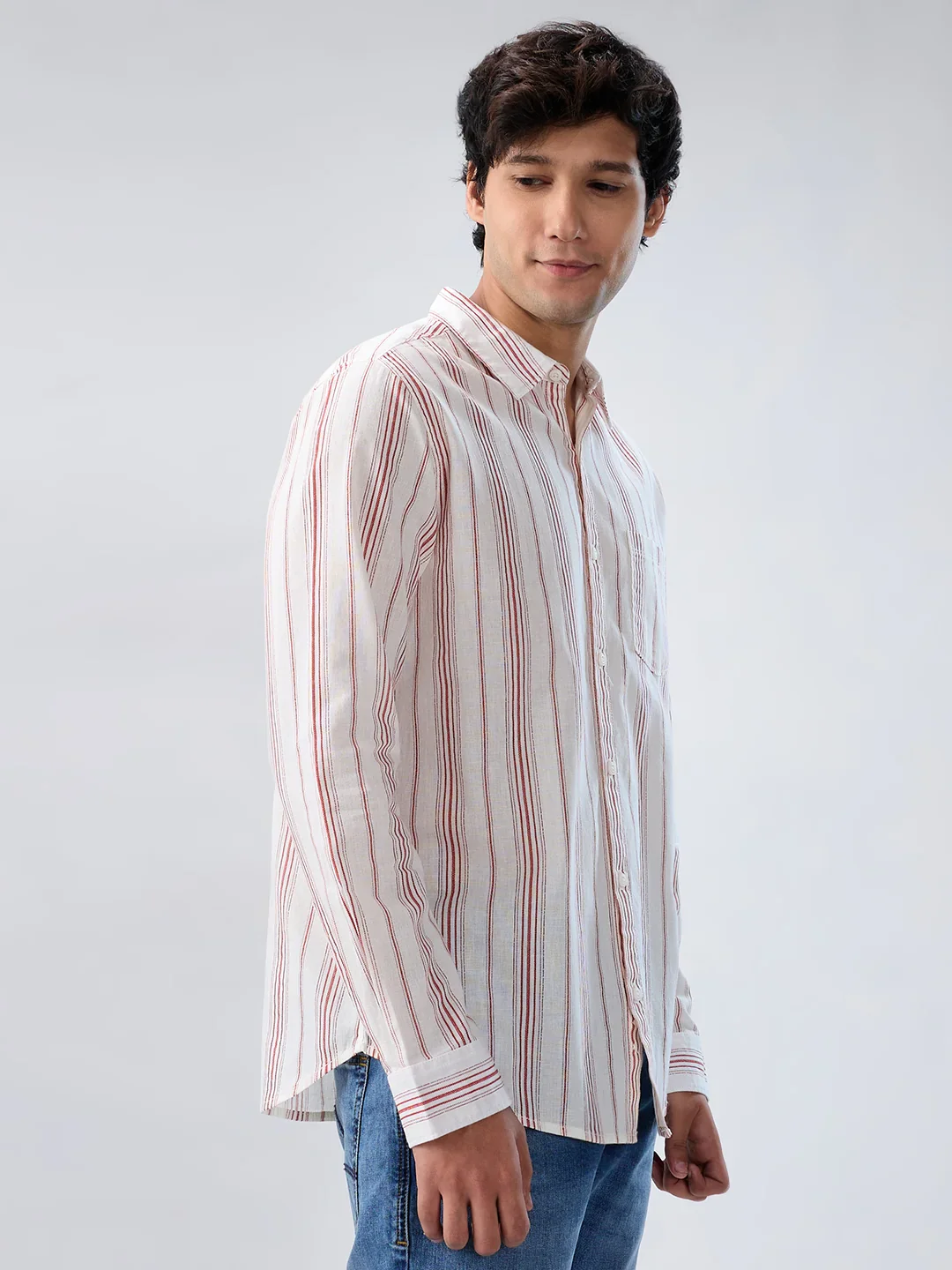 Men Shirt Stripe Off White Regular Fit - Image 3