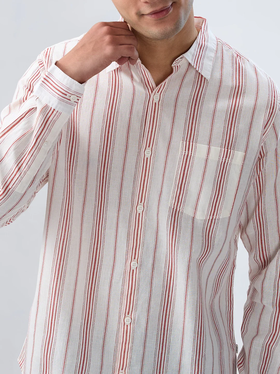 Men Shirt Stripe Off White Regular Fit - Image 4