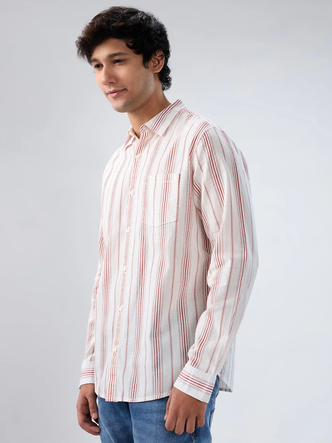 Men Shirt Stripe Off White Regular Fit - Image 5