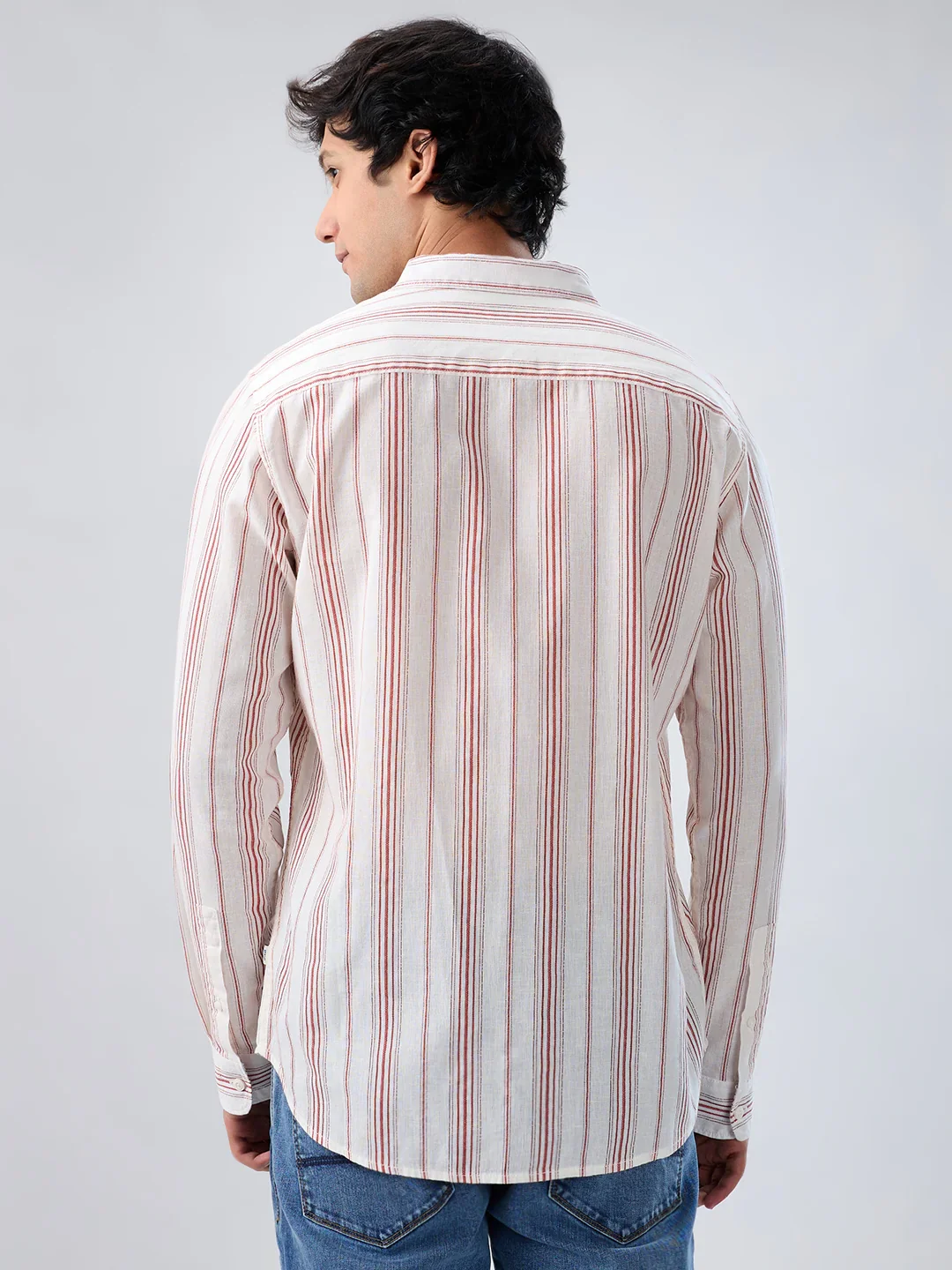 Men Shirt Stripe Off White Regular Fit - Image 6
