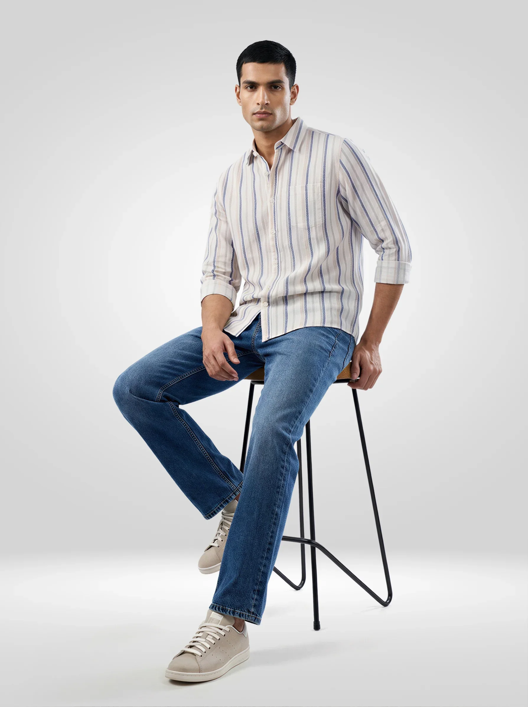 Men Shirt Stripe Off White Regular Fit - Image 2