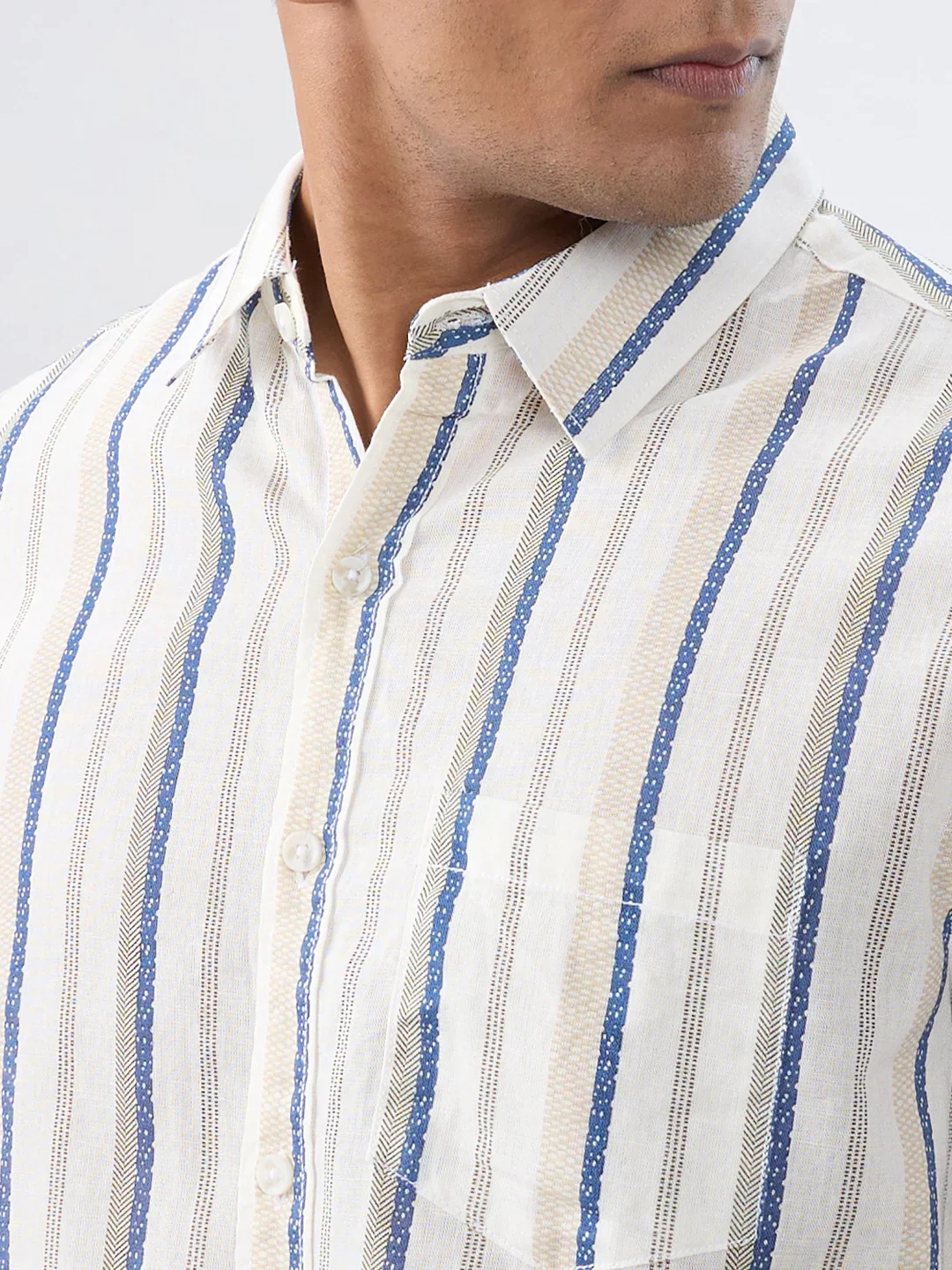 Men Shirt Stripe Off White Regular Fit - Image 4