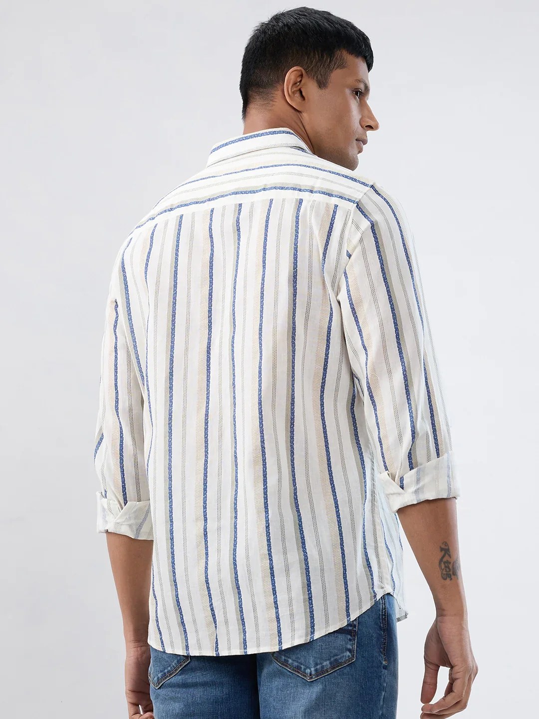 Men Shirt Stripe Off White Regular Fit - Image 6