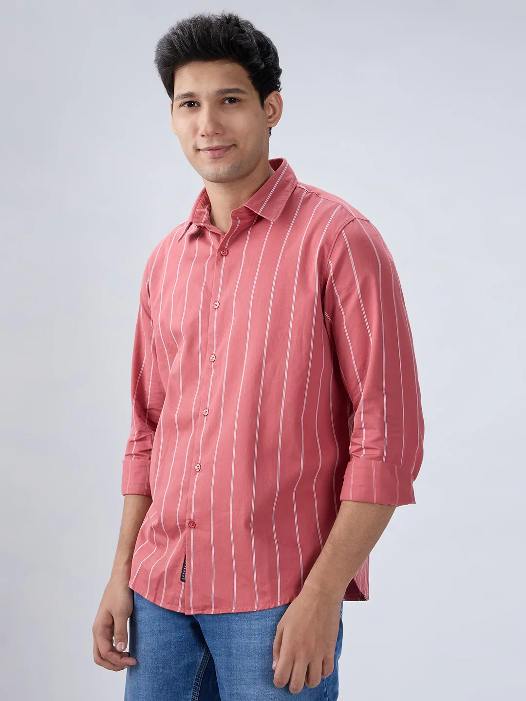Men Shirt Stripe Red Regular Fit - Image 5