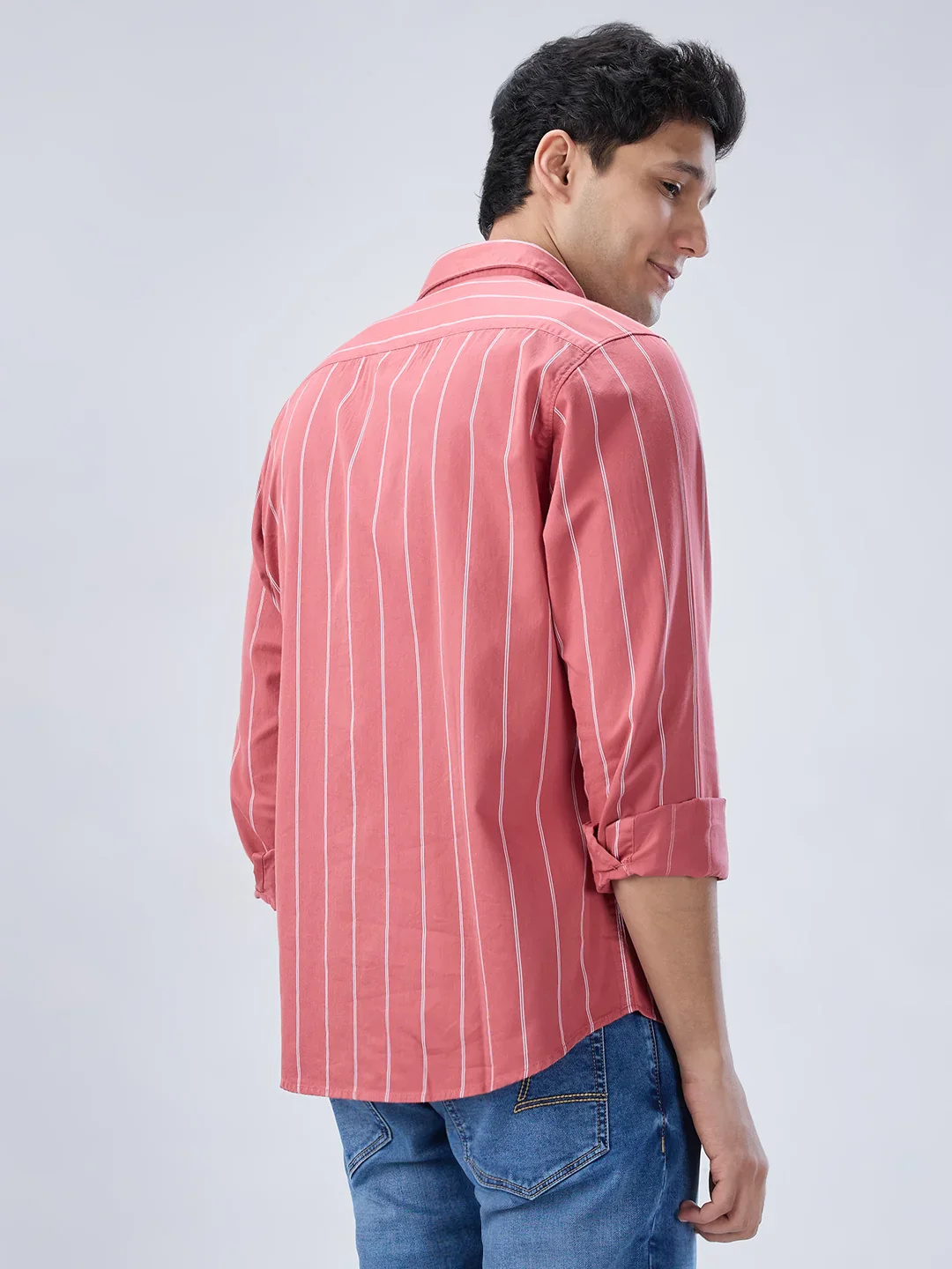 Men Shirt Stripe Red Regular Fit - Image 6