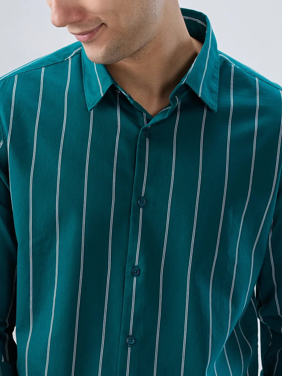 Men Shirt Stripe Green Regular Fit - Image 4