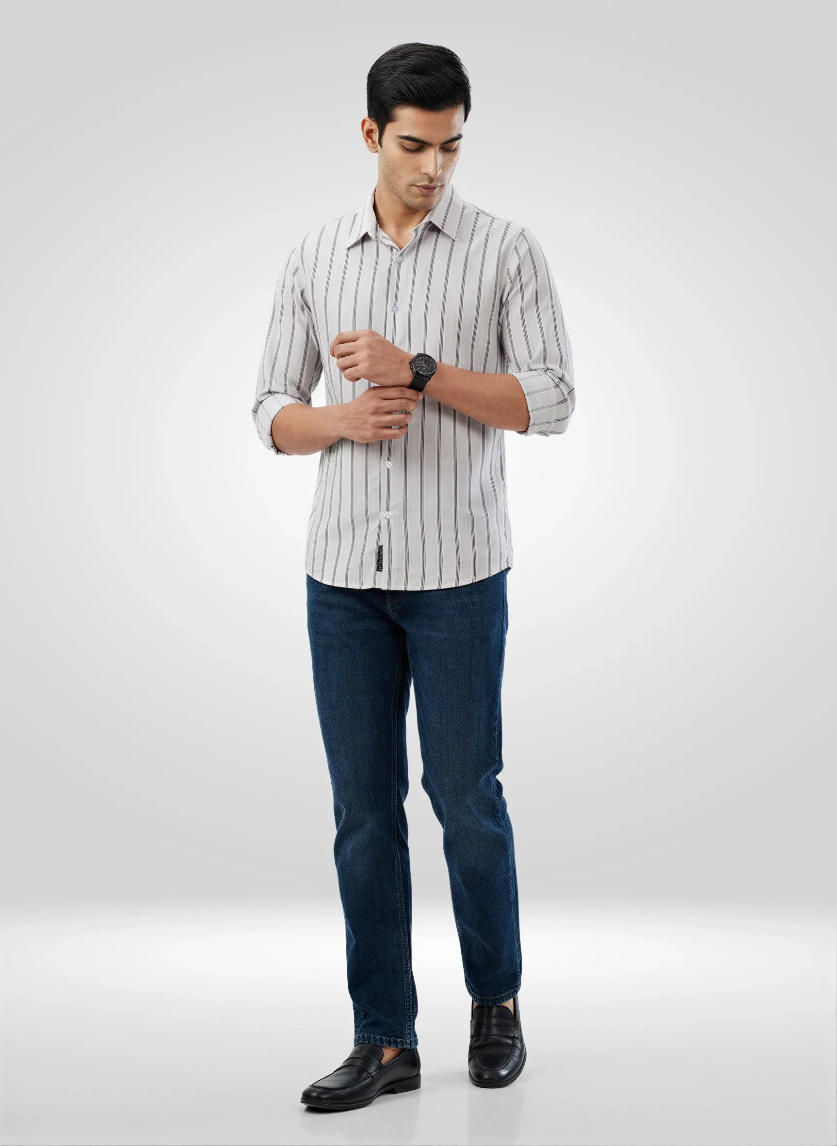 Men Shirt Stripe Off White Regular Fit - Image 2