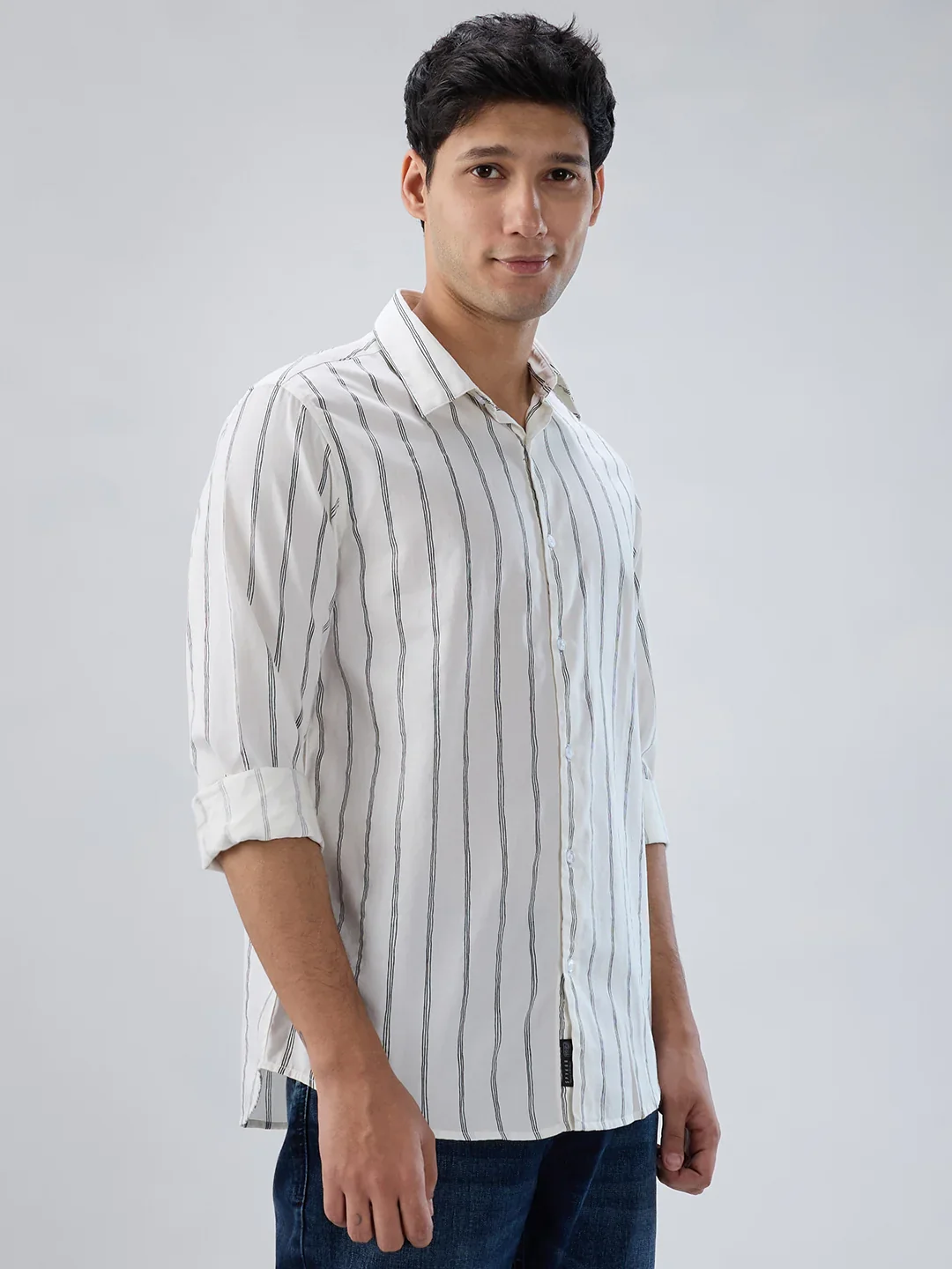 Men Shirt Stripe Off White Regular Fit - Image 3