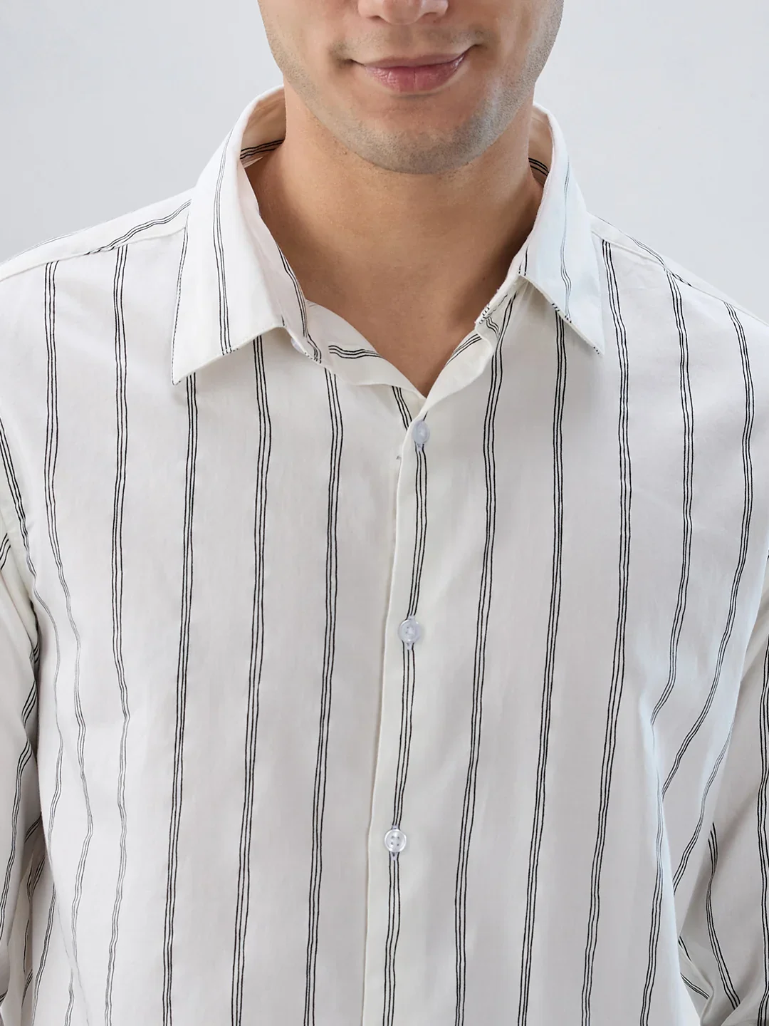 Men Shirt Stripe Off White Regular Fit - Image 4