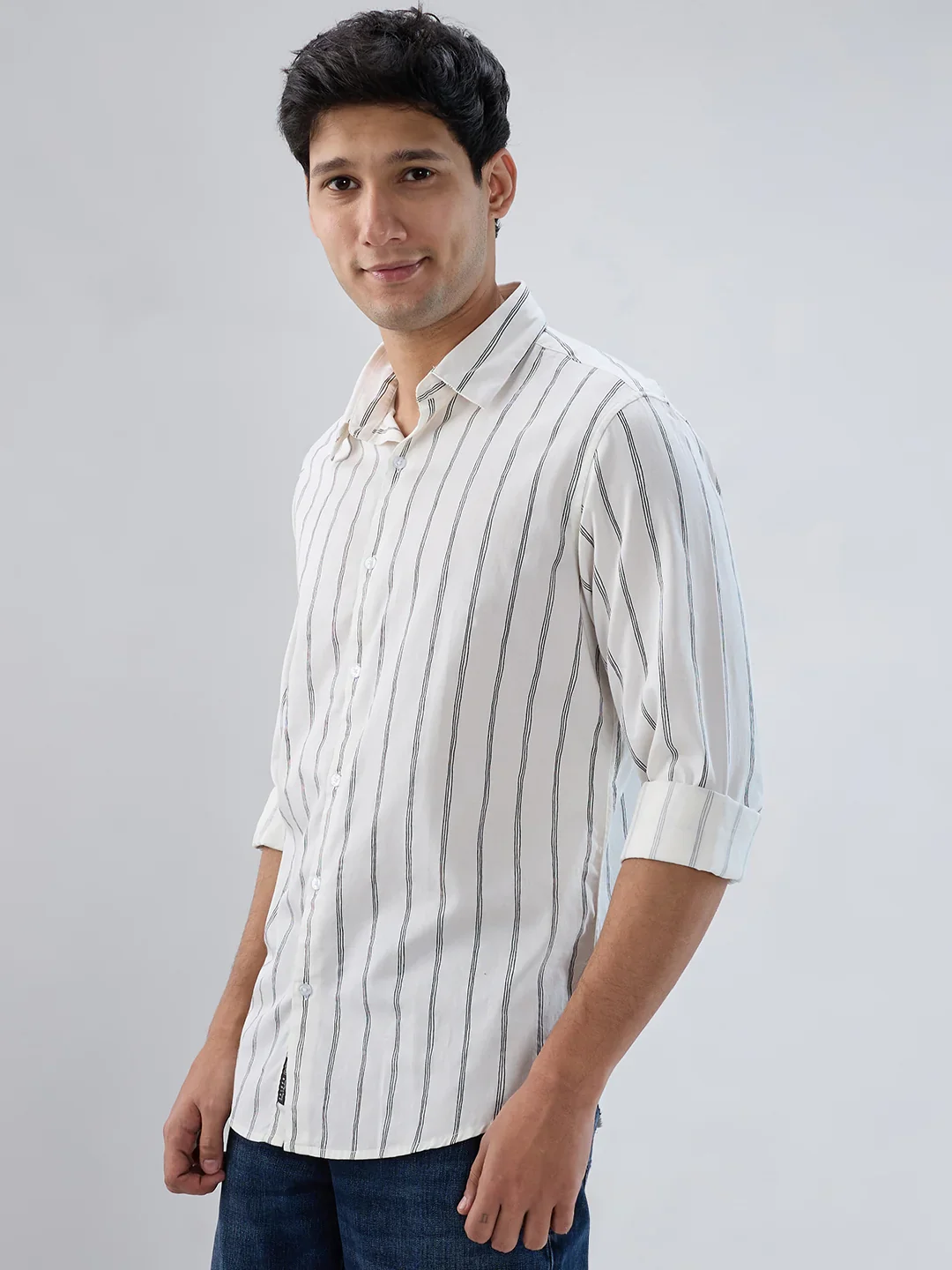 Men Shirt Stripe Off White Regular Fit - Image 5