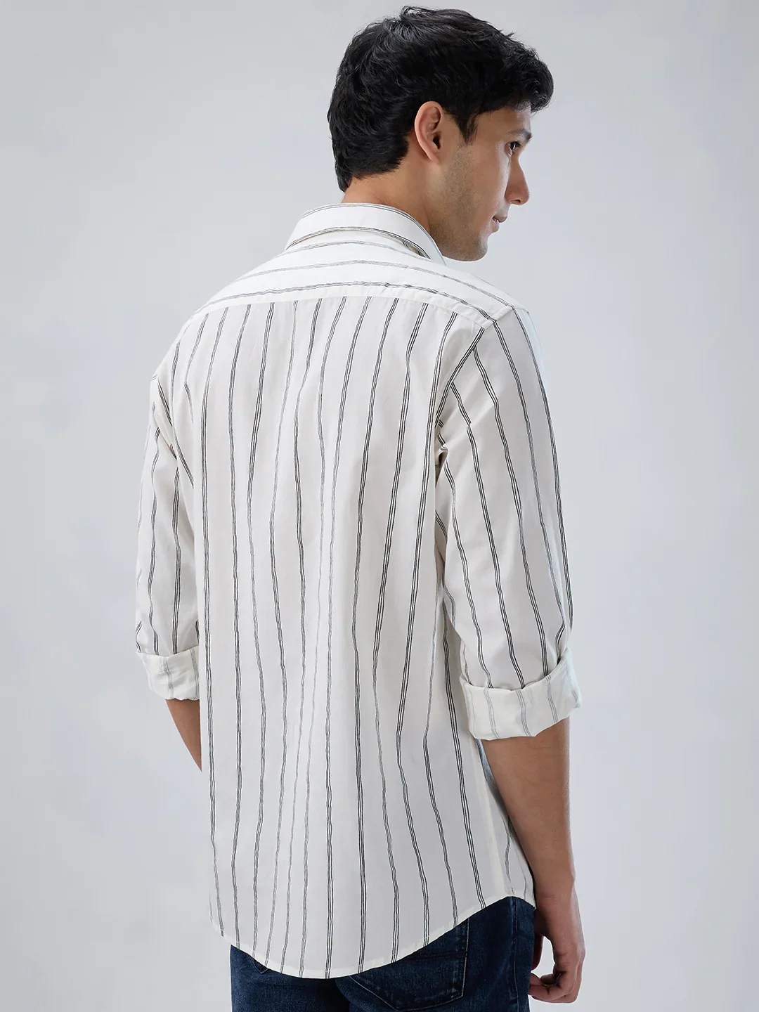 Men Shirt Stripe Off White Regular Fit - Image 6