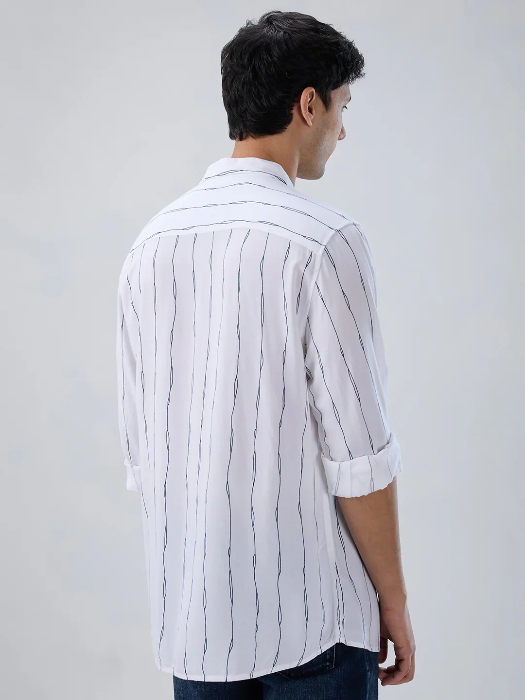 Men Shirt Stripe White Regular Fit - Image 5