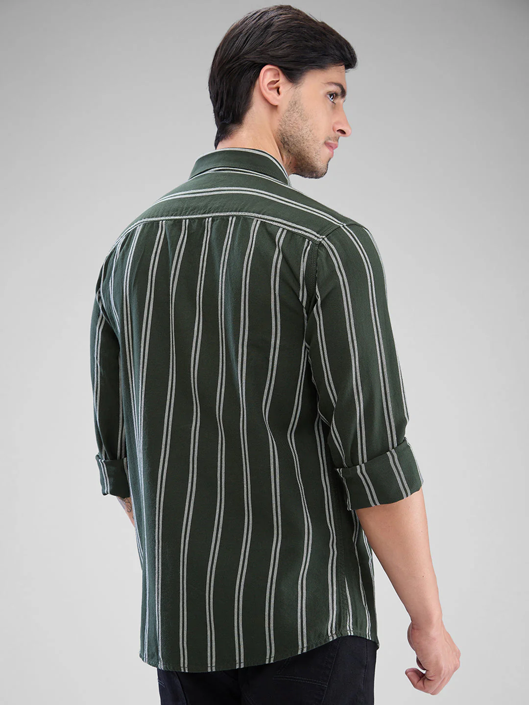 Men Shirt Green Raised Collar - Image 3
