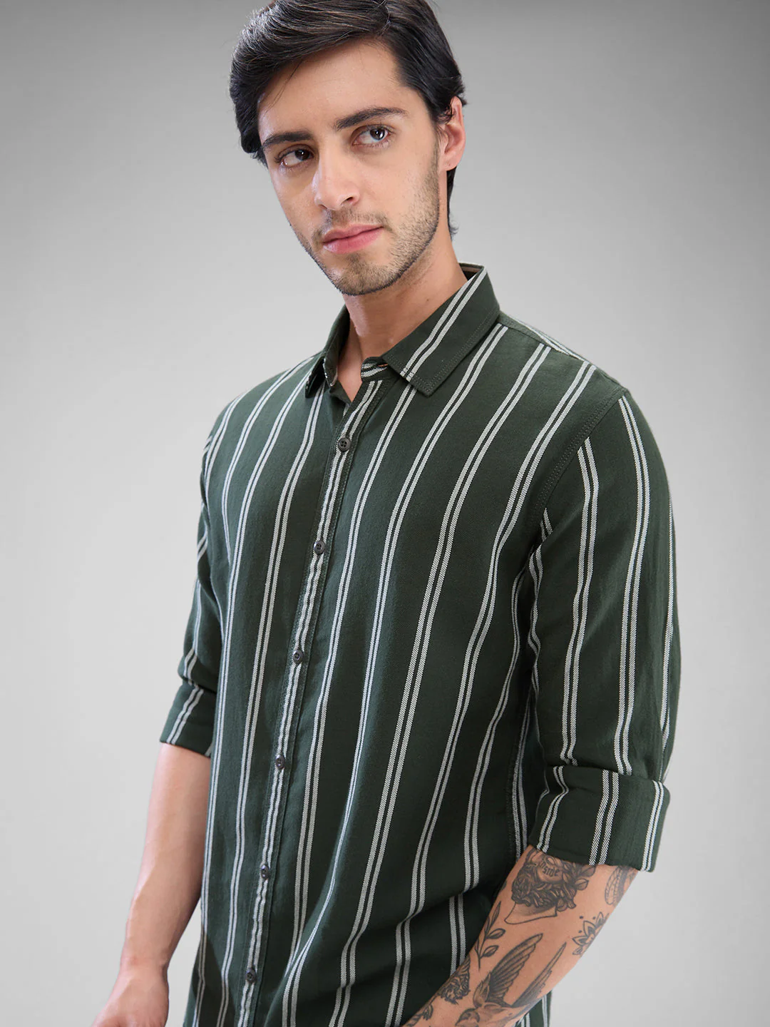 Men Shirt Green Raised Collar - Image 6