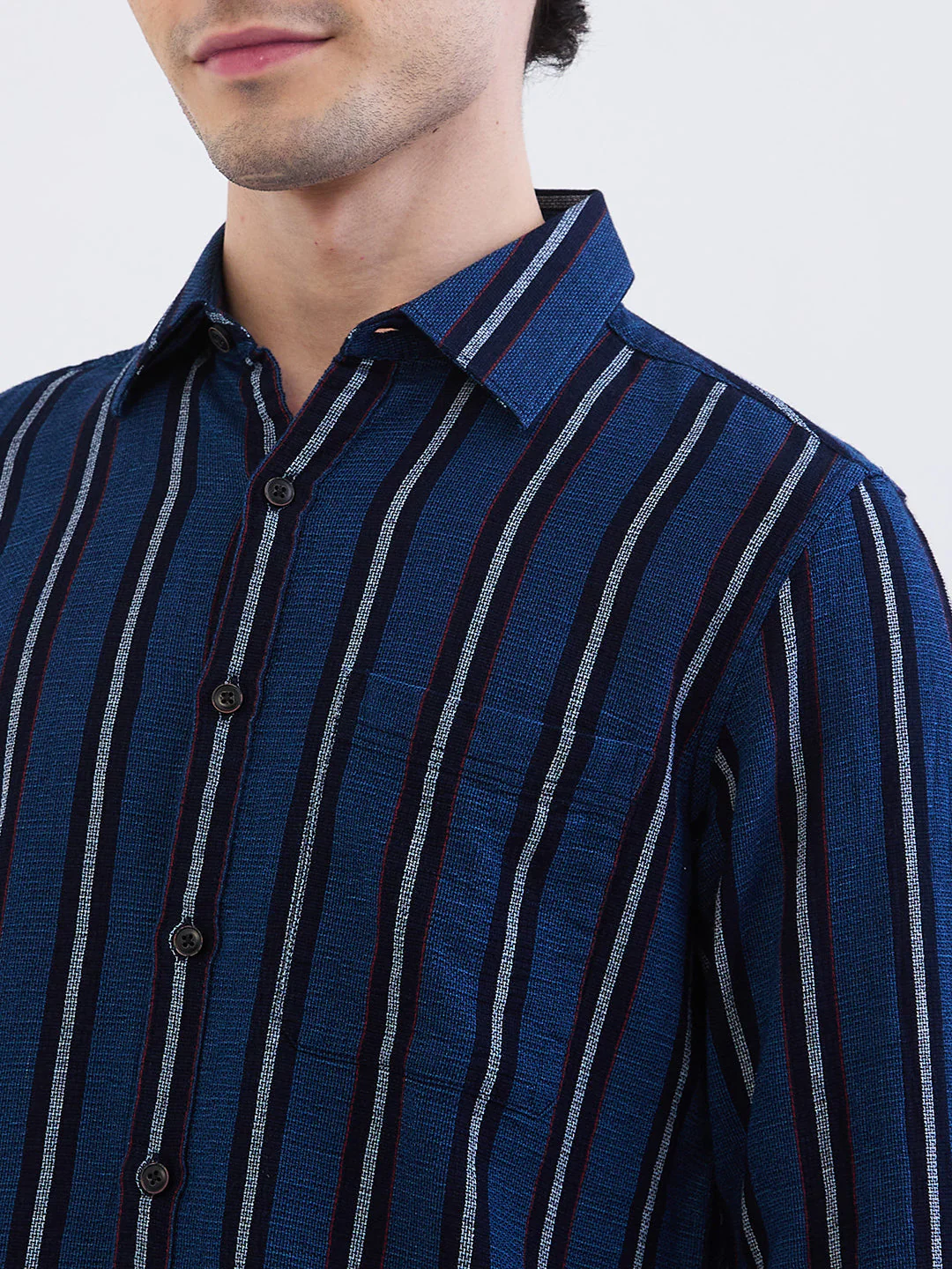 Men Shirt Blue Slim Fit - Image 6