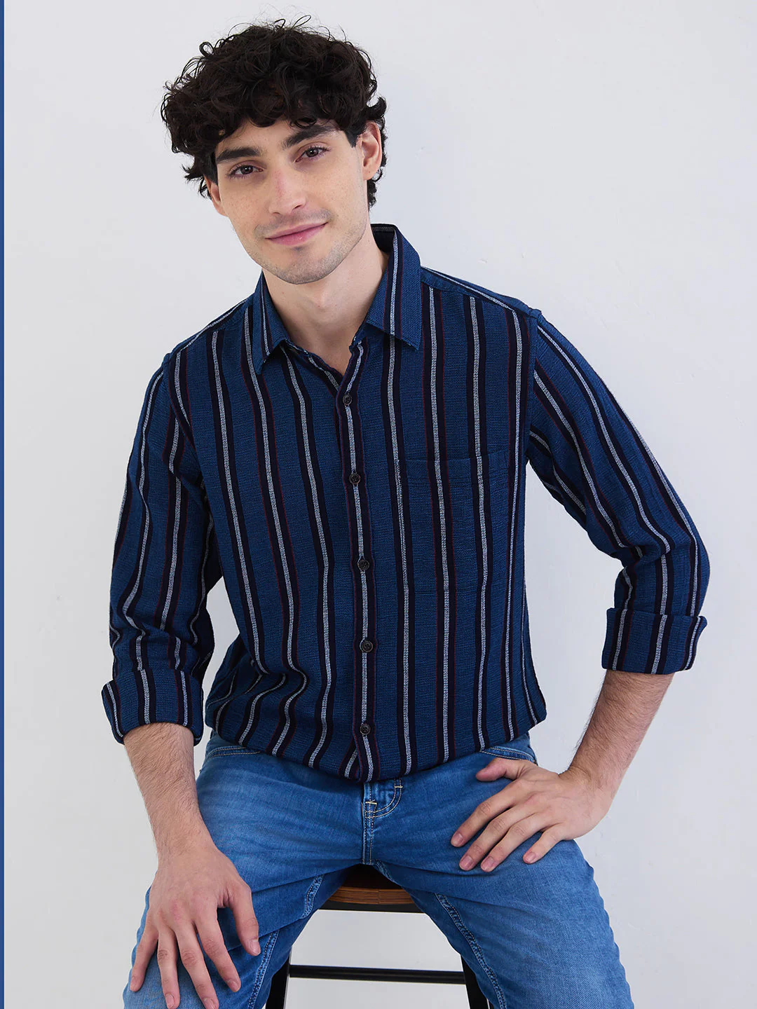Men Shirt Blue Slim Fit - Image 7