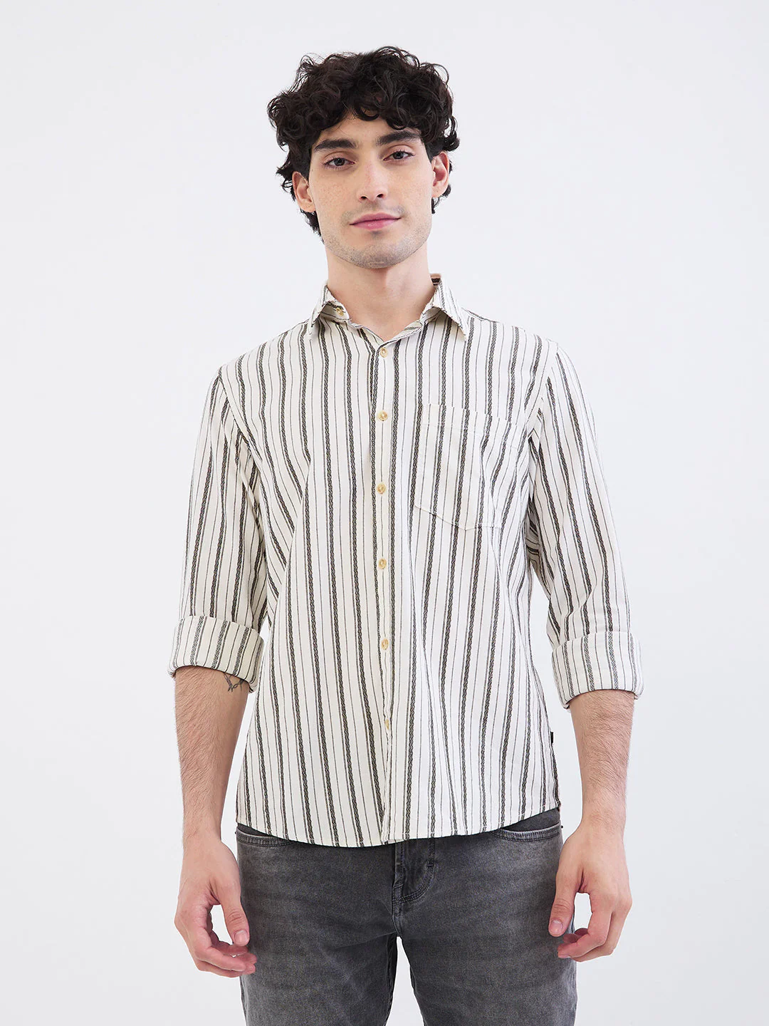 Men Shirt Green Slim Fit - Image 2
