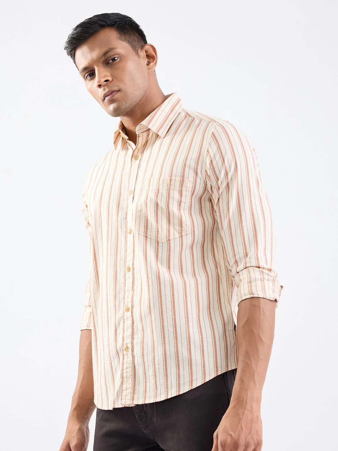 Men Shirt Brown Slim Fit - Image 3