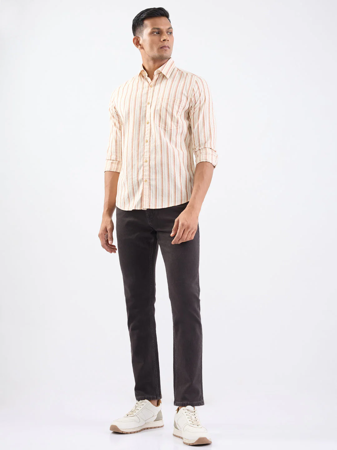 Men Shirt Brown Slim Fit - Image 5