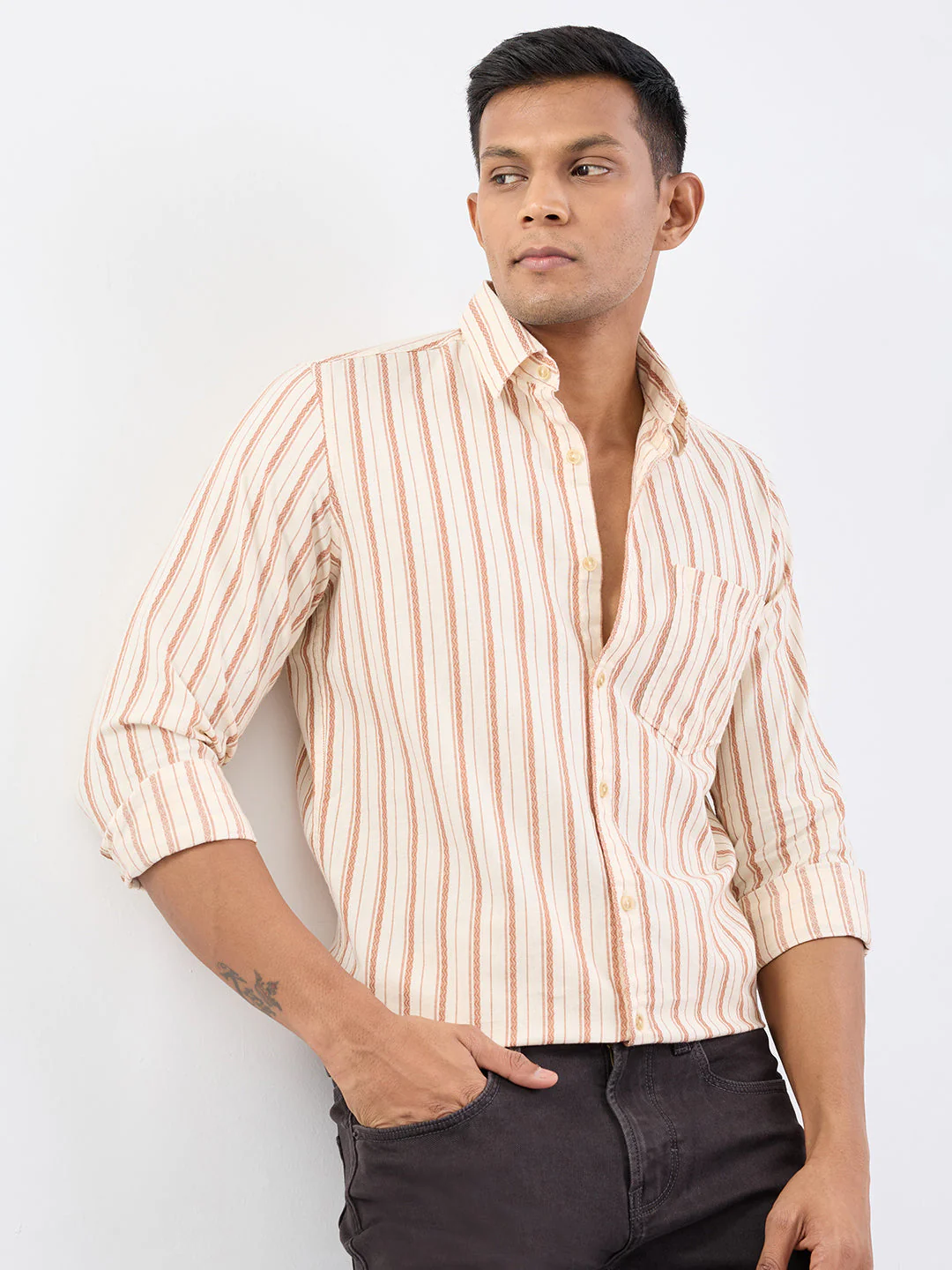 Men Shirt Brown Slim Fit - Image 7