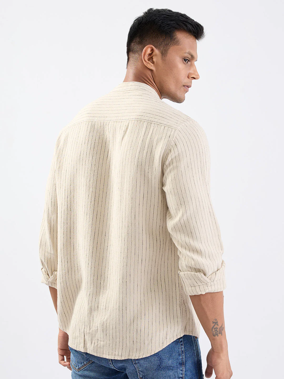 Men Shirt Beige Slim Fit - Image 4