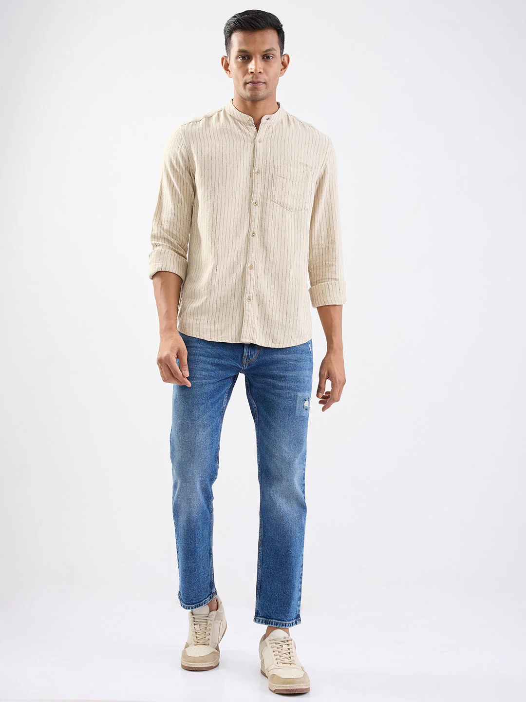 Men Shirt Beige Slim Fit - Image 5