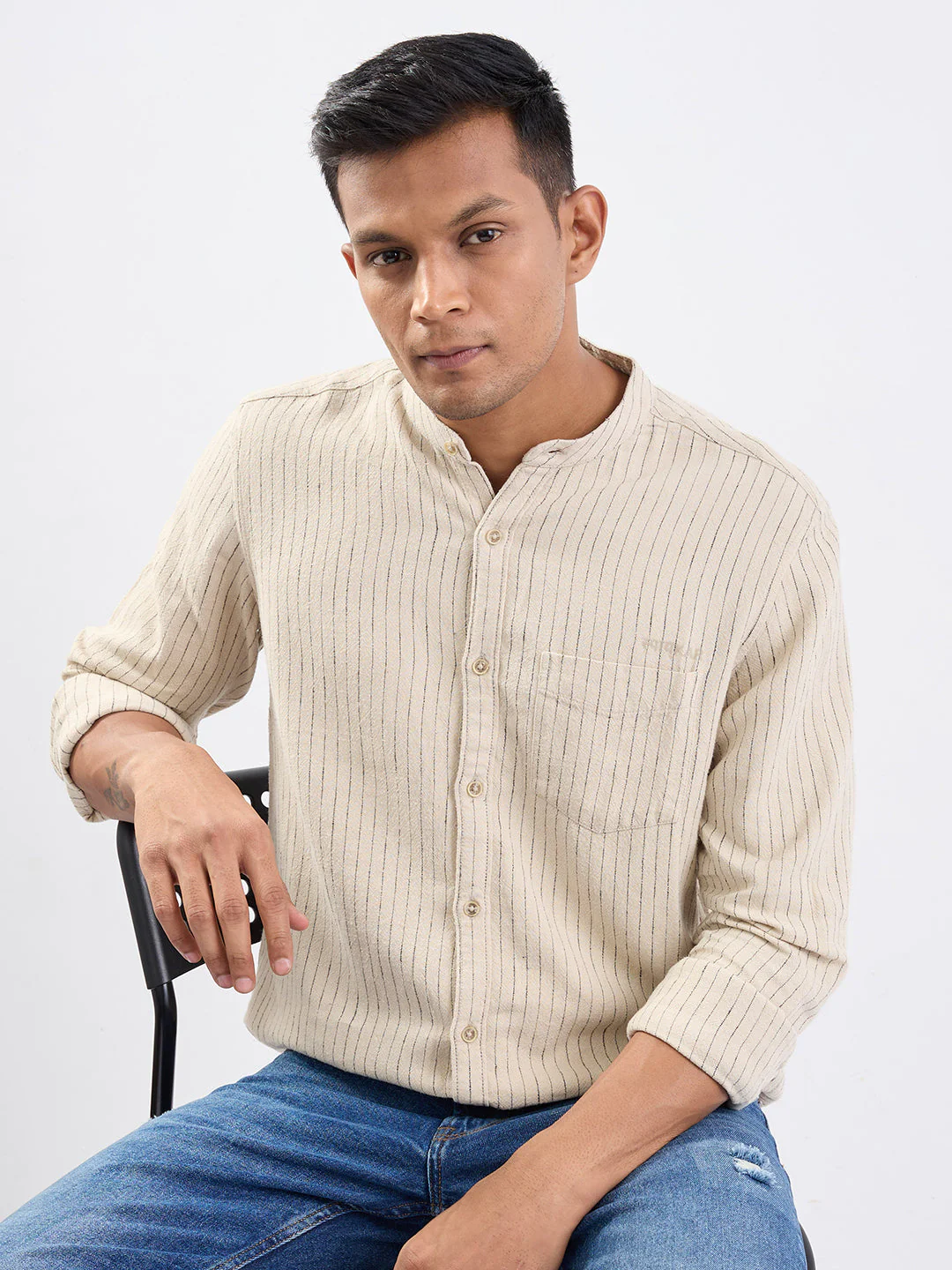 Men Shirt Beige Slim Fit - Image 7