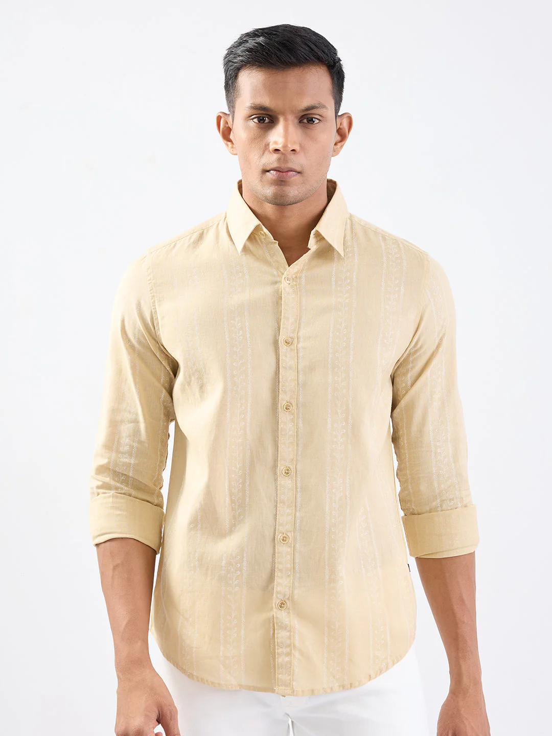 Men Shirt Beige Slim Fit - Image 2