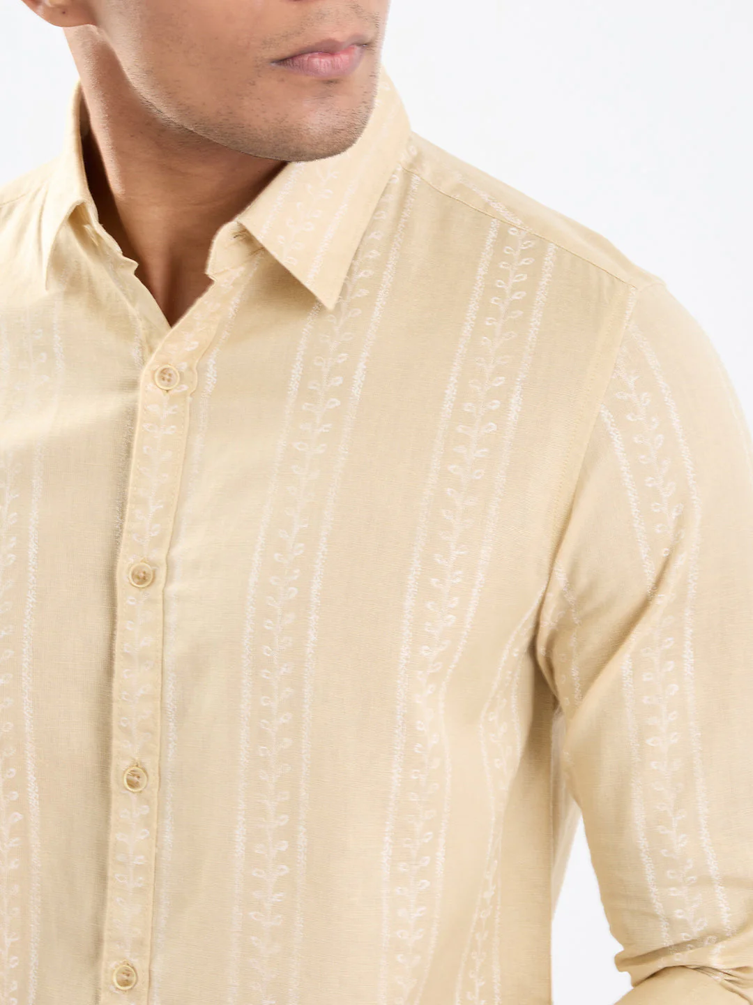 Men Shirt Beige Slim Fit - Image 6