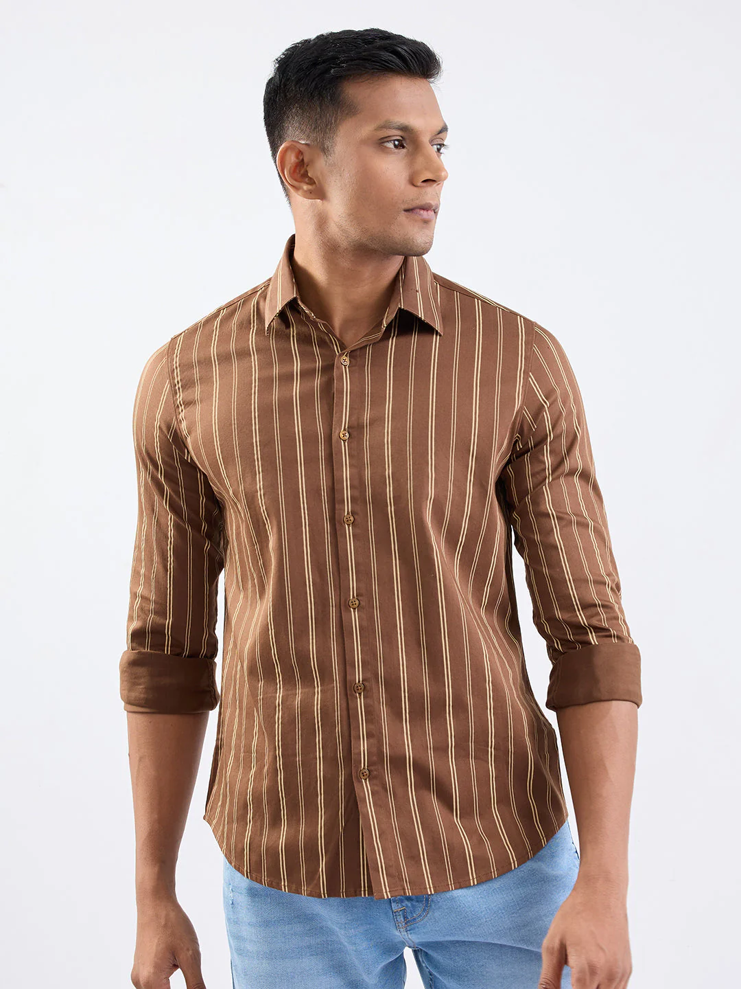 Men Shirt Brown Slim Fit - Image 2