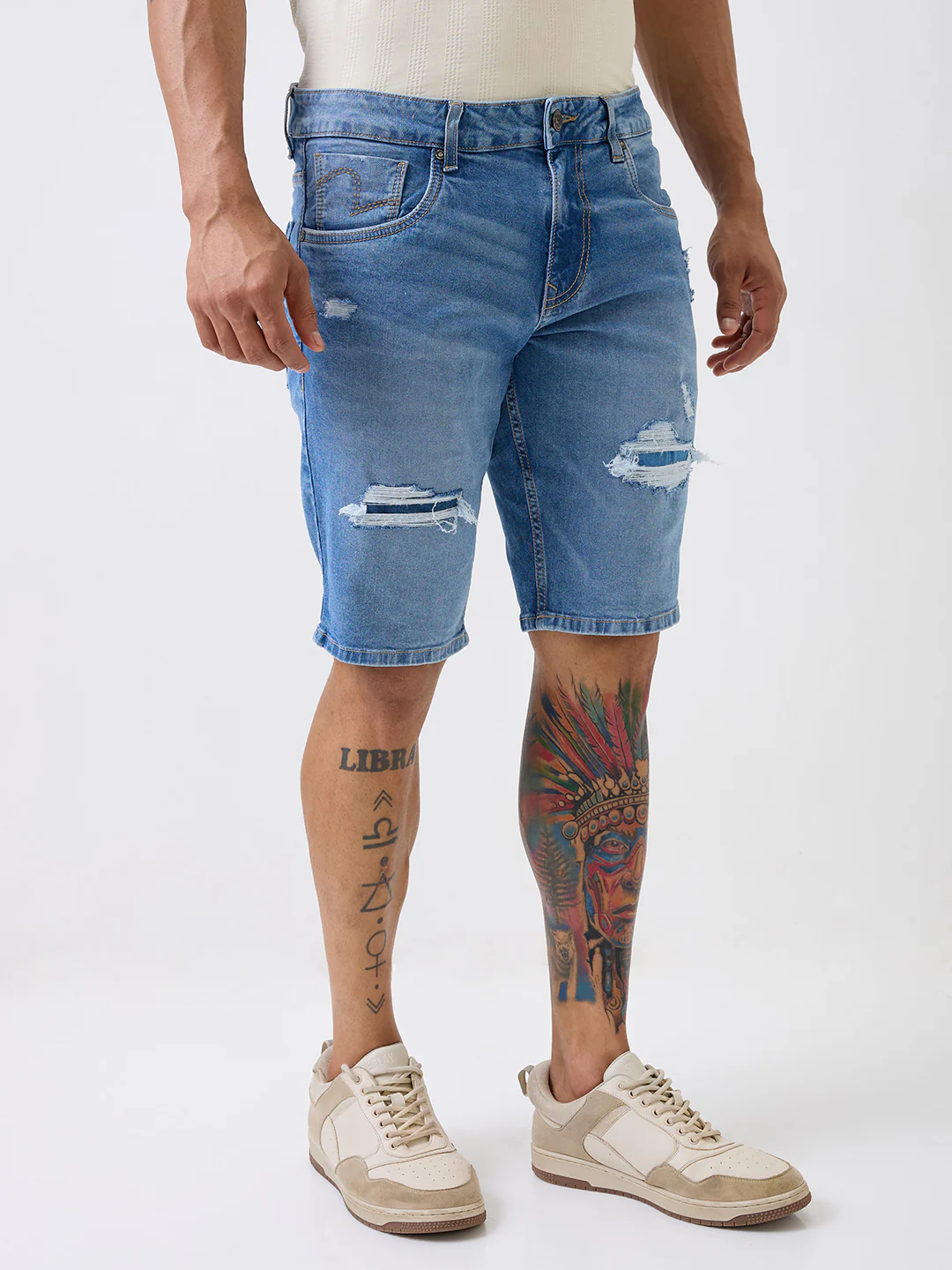 Men Shorts Light Blue Mid Rise - Image 2