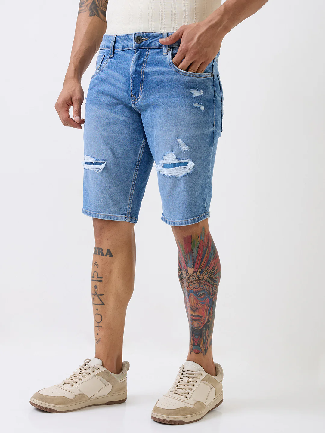 Men Shorts Light Blue Mid Rise - Image 3